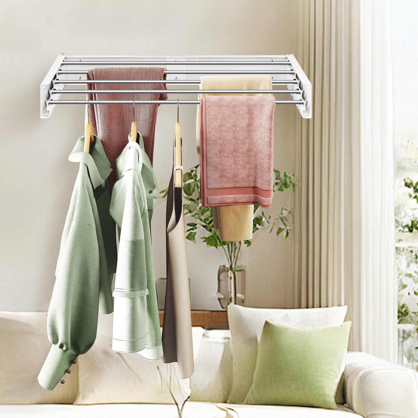 ZdwCyl Wall Mounted Drying Rack,32 inches,Foldbale, Clothes Drying Rack,Laundry Drying Rack Wall Mount,Drying Rack Clothing Space Saver,Retractable,Collapsible,Folding Laundry Rack,White