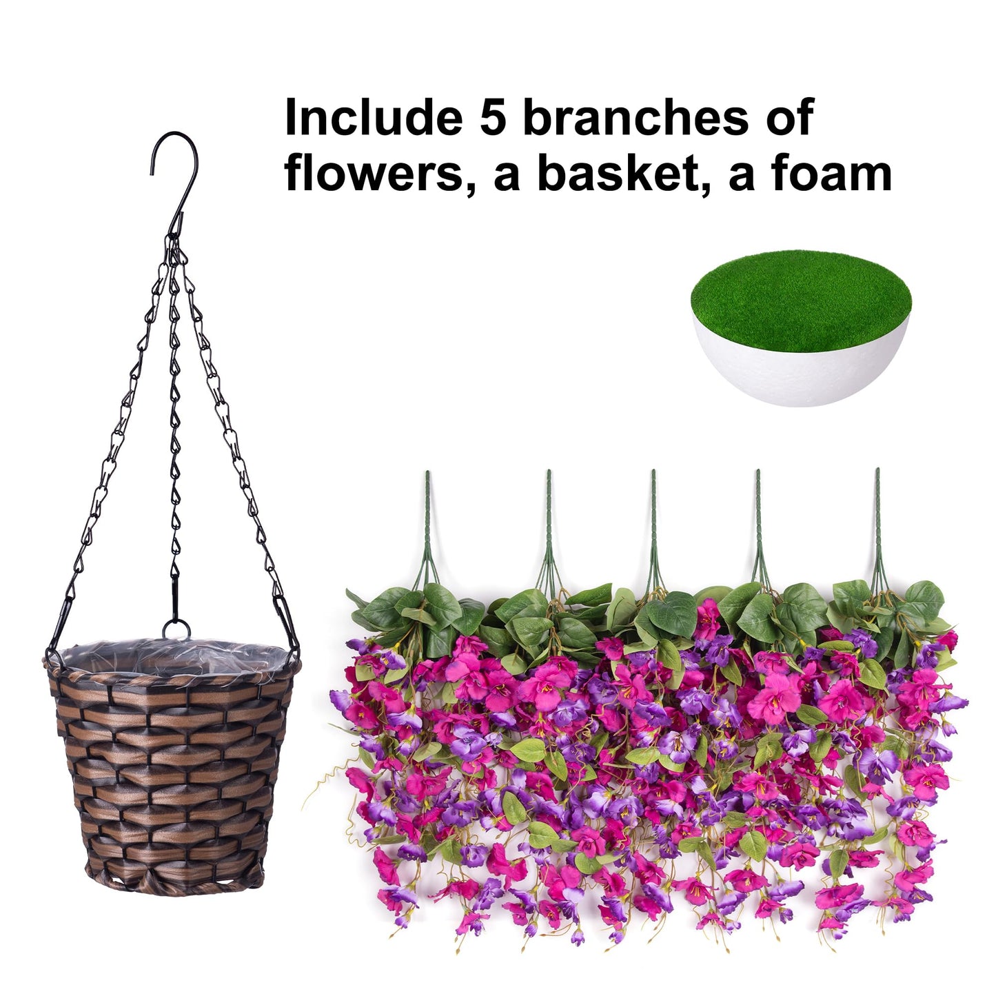 Artificial Fake Hanging Hibiscus Flowers Plants Baskets for Outdoor Outside Spring Summer Decoration, Faux Silk Hibiscus Long Vines in Planter UV Resistant Realistic Flowers (PurpleDarkPurple)