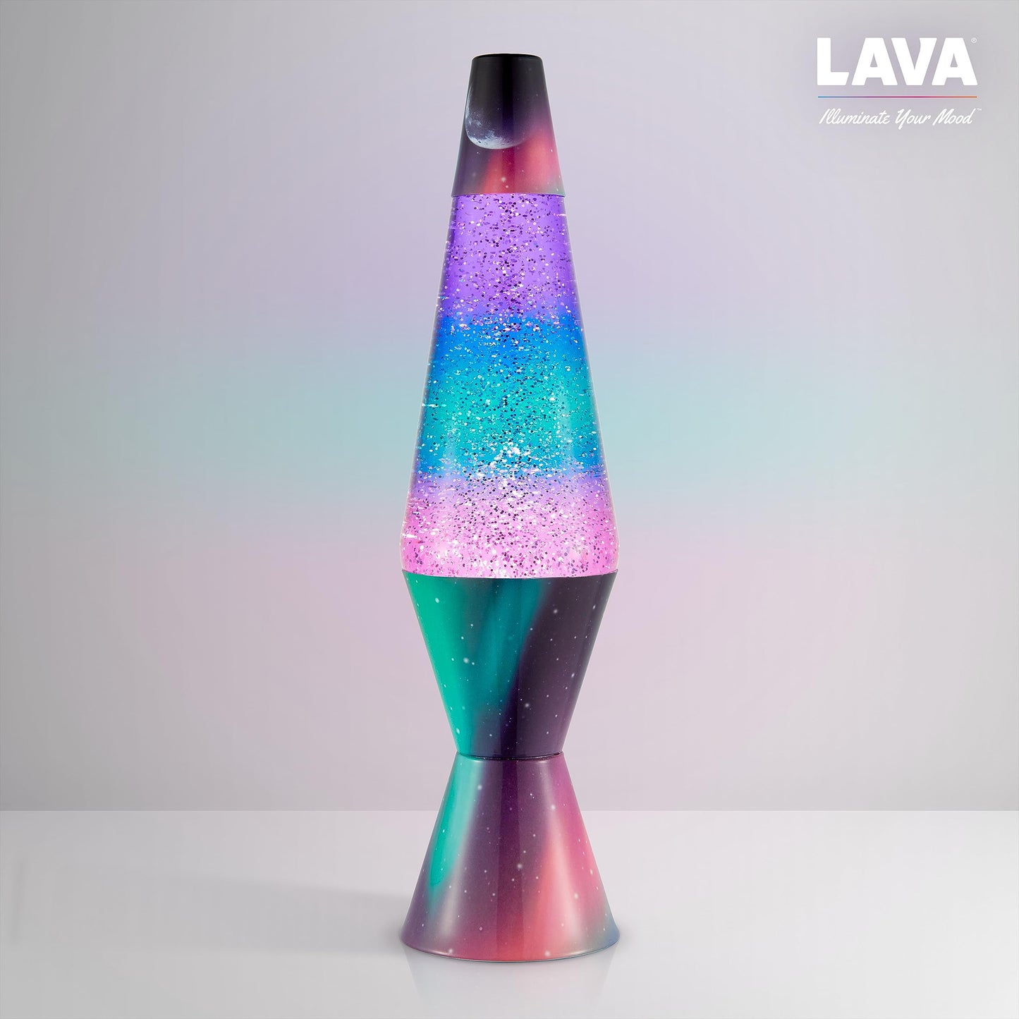 Lava® Lamp - 14.5" Polar Glimmer - The Original Motion Light - Silver Glitter, Multicolor Base and Globe - Item #2048 (Amazon Exclusive)
