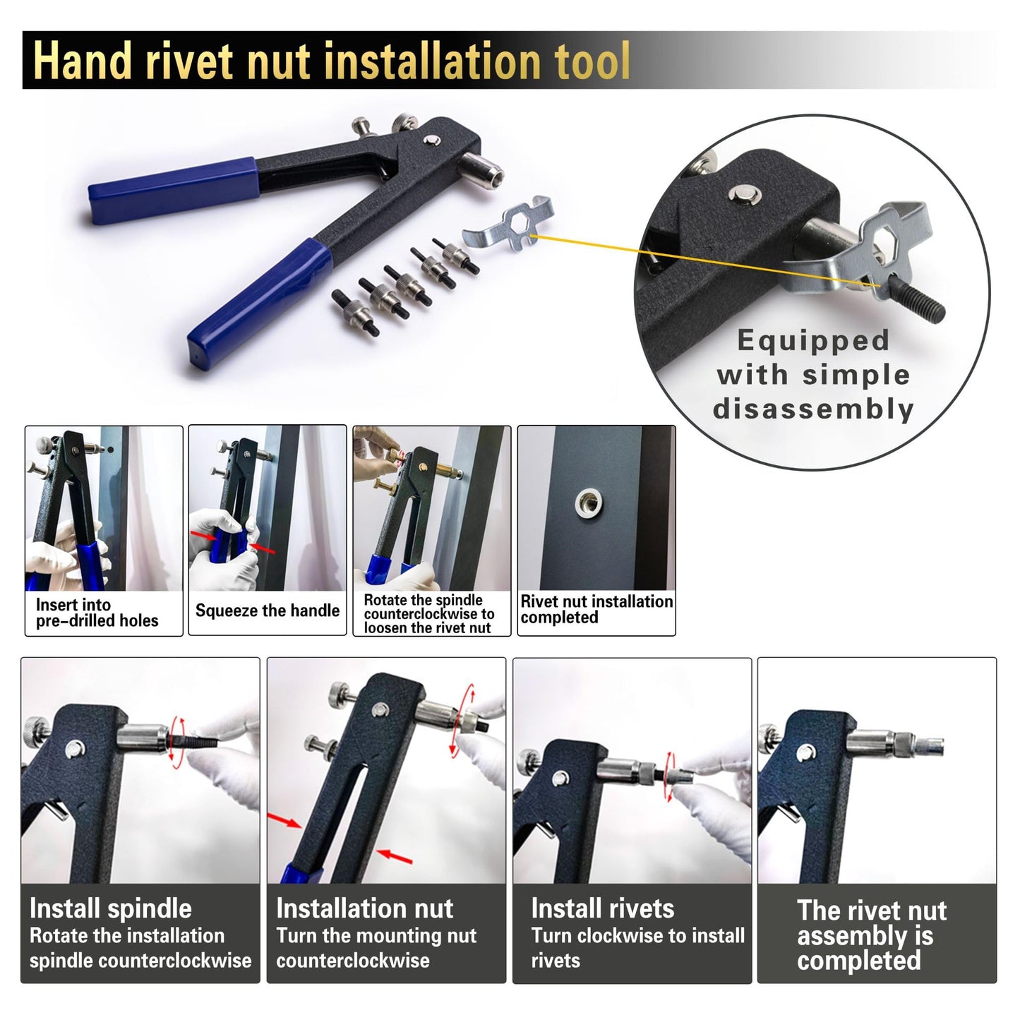 ASKWAY Pressure Rivet Nut Tool Kit, 430Pcs Metric Rivet Nut Combination (M8/M6/M5/M4/M3), Suitable for Furniture, Decoration, Automotive, Marine and Industrial Applications (CarbonSteelRivetNutTool)