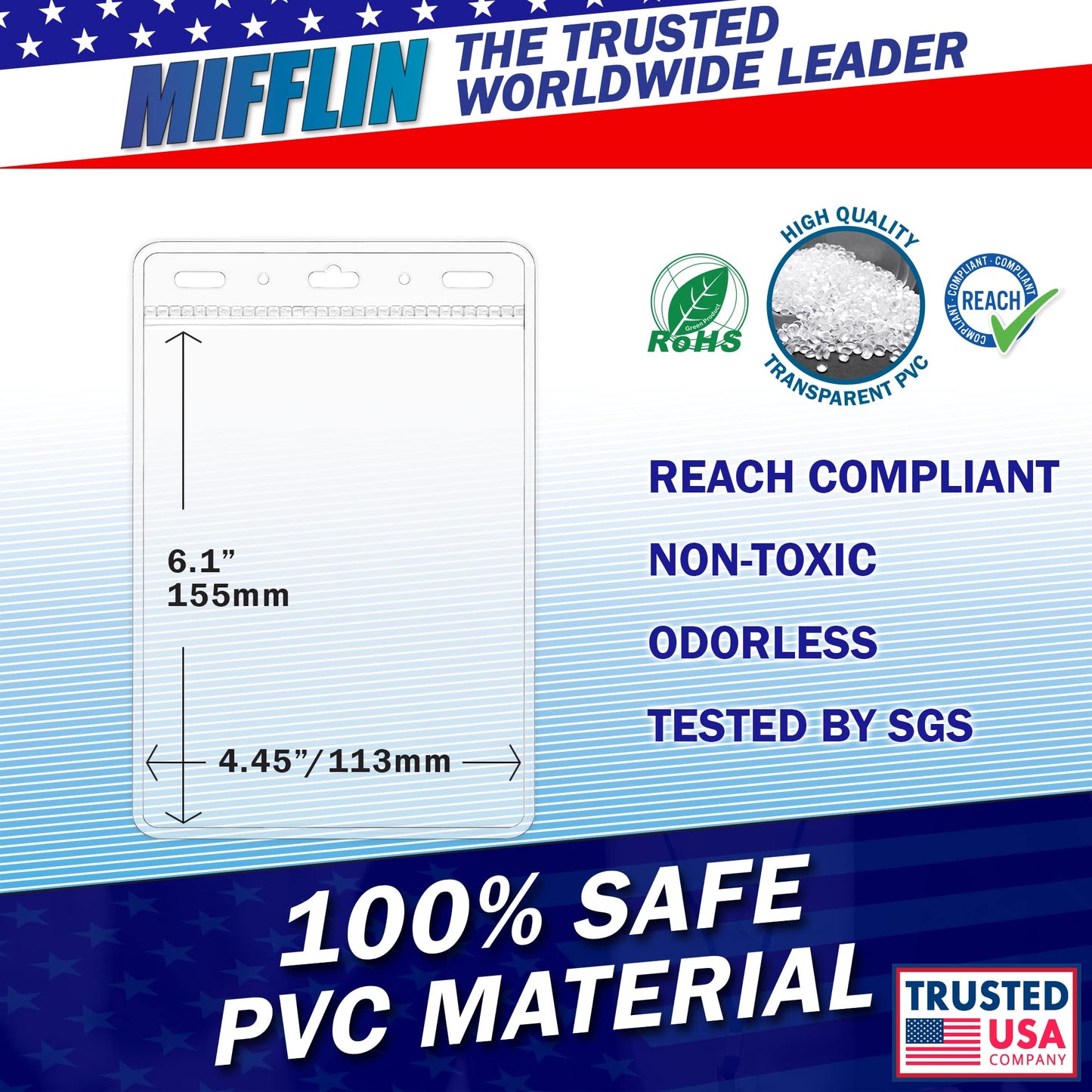 Mifflin-USA Passport & Card Holders (Clear, 4x6 Inches, 250 Pack), Extra Large ID Name Badge Holder, Zipperless Vertical Plastic Card Holders