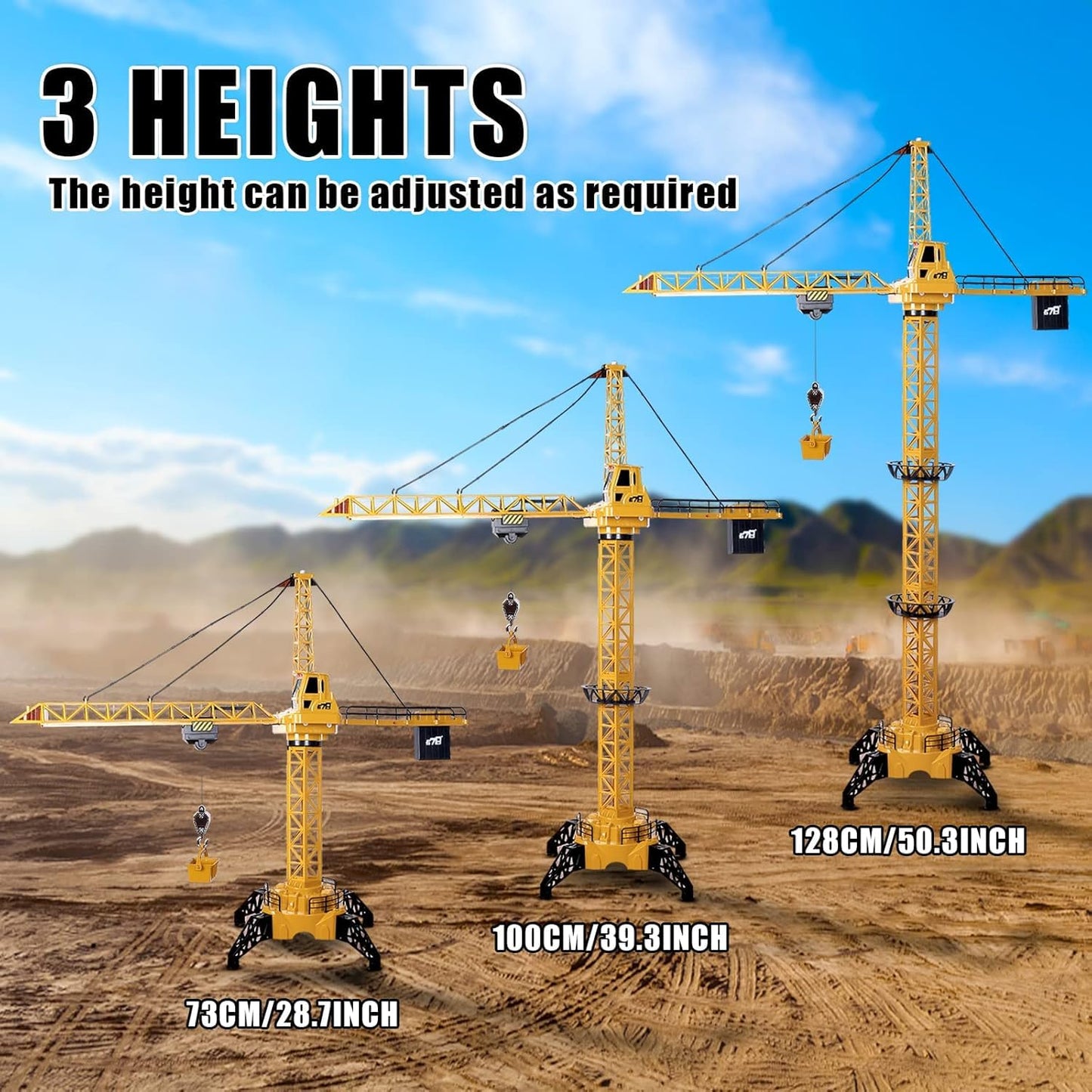 Liberty Imports 6 Channel RC Mega Tower Crane, 50.4 inch Tall 2.4GHz Remote Control Construction Site Toy 680° Rotation Lift Model with Tower Lights and Sounds for Kids