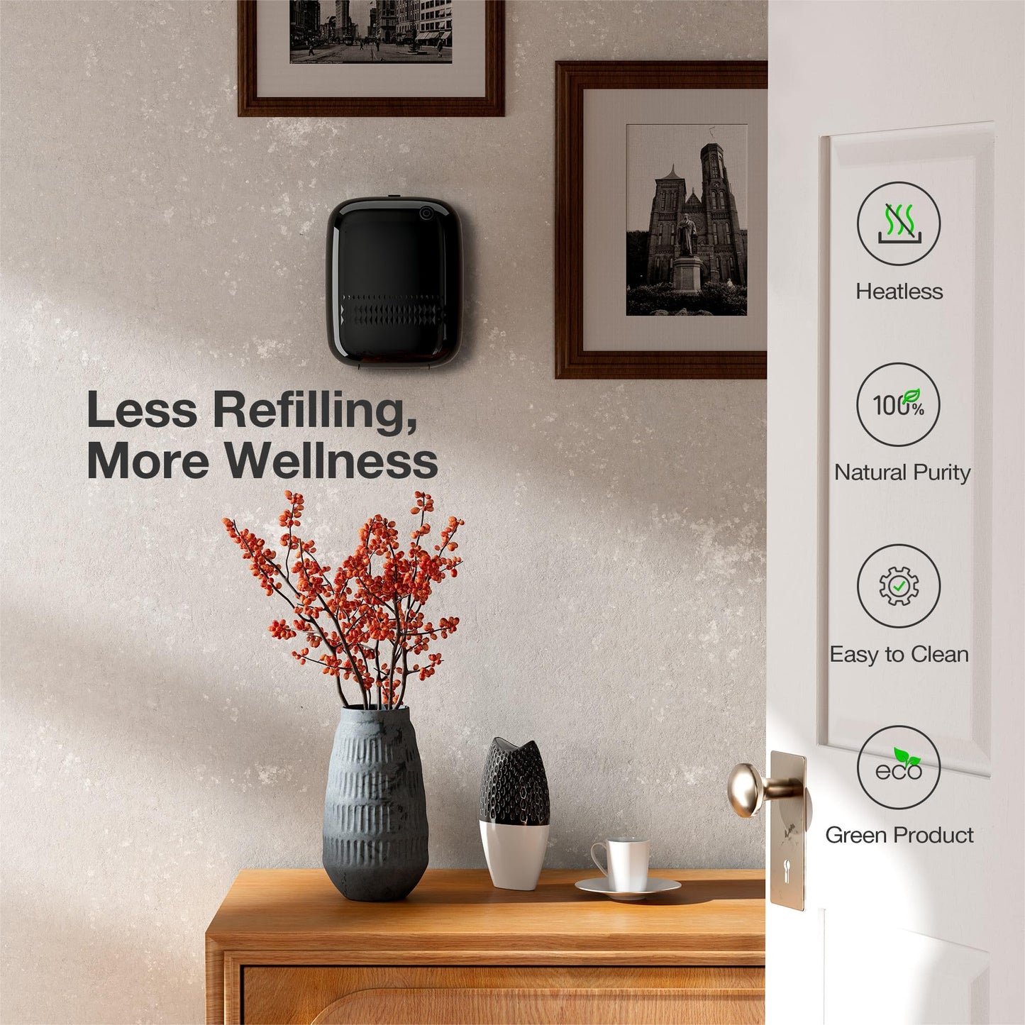 Smart Scent Air Machine with 400mL Capacity Up to 2000 sq.ft. Waterless Essential Oil Diffuser for Home and Commercial Use, Aromatherapy Scent Diffuser for Large Rooms, Difusor de Aromas, ANW-Black