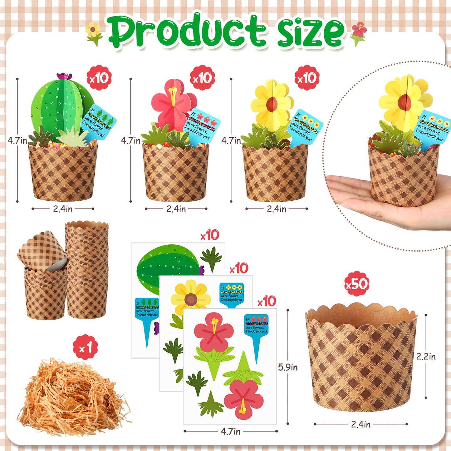 Motipuns 30 Set Flower Craft Kits for Grandparents Day Grandparents Day Gifts Bulk Grandparents Appreciation Week Flower Bouquet Craft Make Your Own Plant Set DIY Thankful Gift Craft Fun Activities
