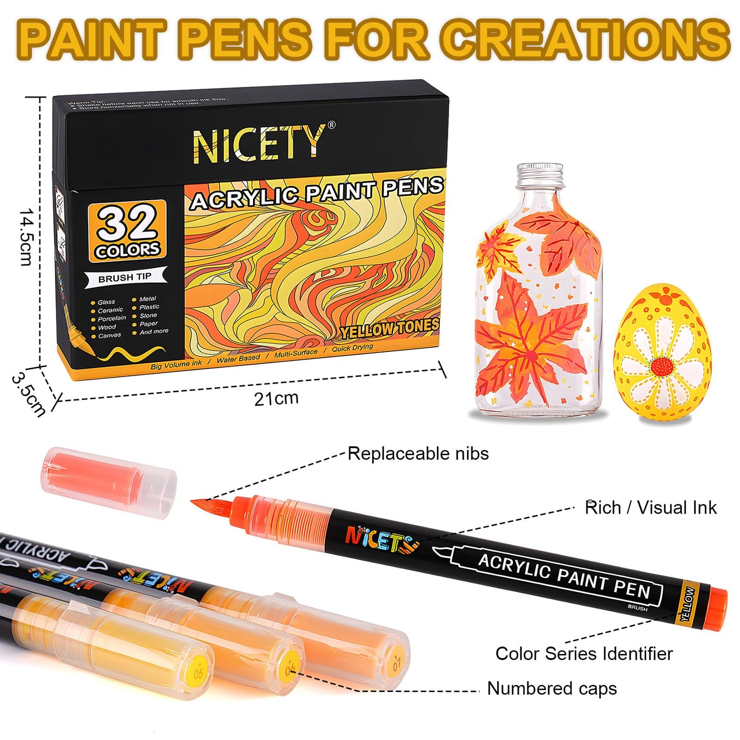 NICETY 32 acrylic markers (Yellow)