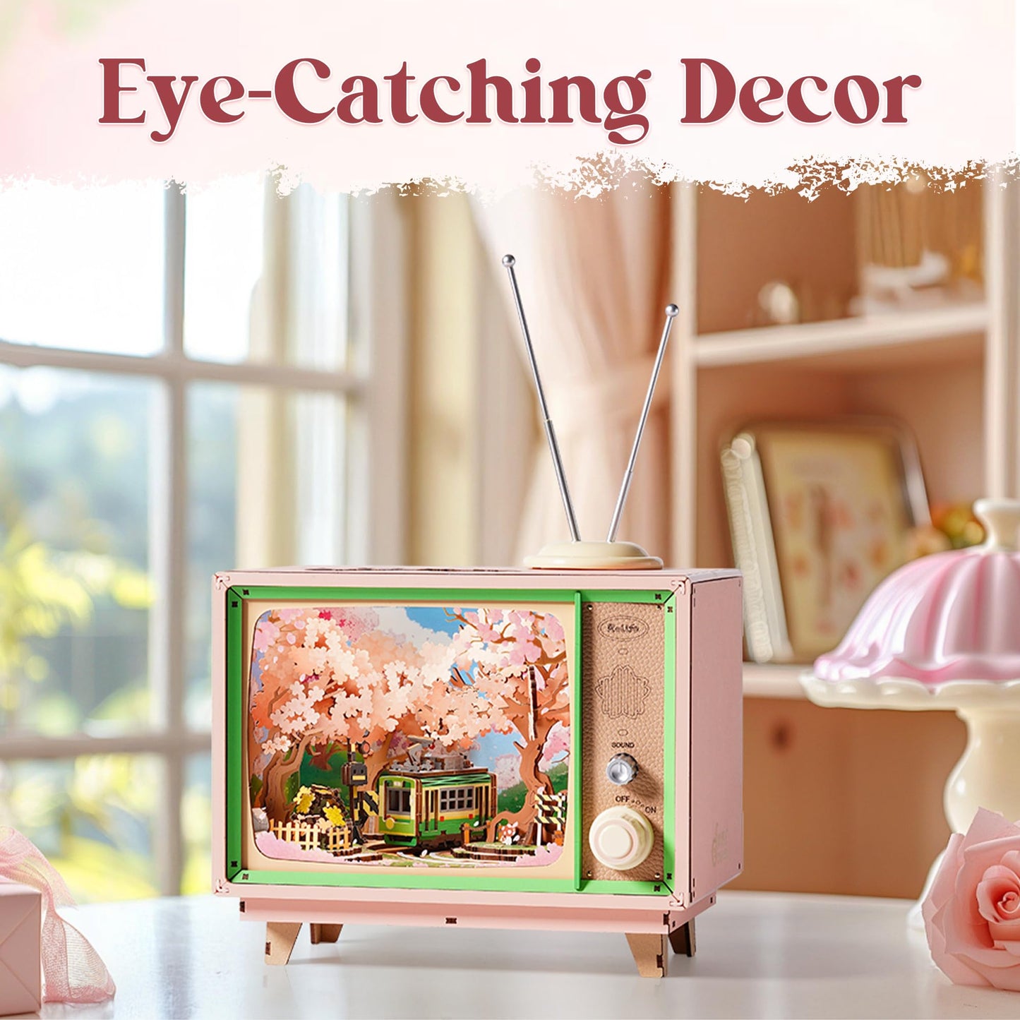 Rolife 3D Puzzle for Adults-Sakura Dreamy Tour, 3D Wooden Puzzles TV Music Box for Mom, DIY Creative Craft Kits Model Kits for Adults, Unique Gift and Home Decor (Sakura Dreamy Tour)