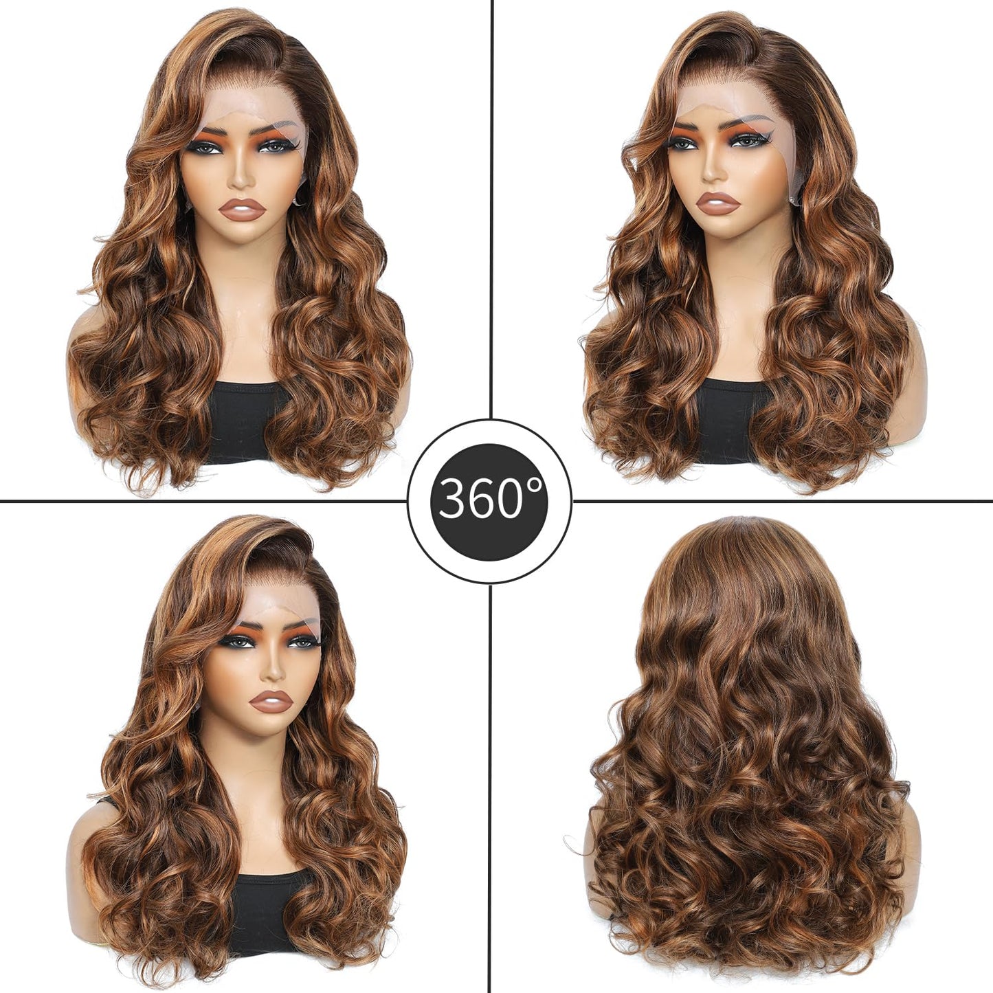 Highlight Ombre Lace Front Wigs Human Hair 250 Density Wig 13x4 Loose Body Wave Lace Front Wigs 250 Density Glueless Wigs Human Hair Pre Plucked with Baby Hair Double Drawn Colored Wigs 24 Inch