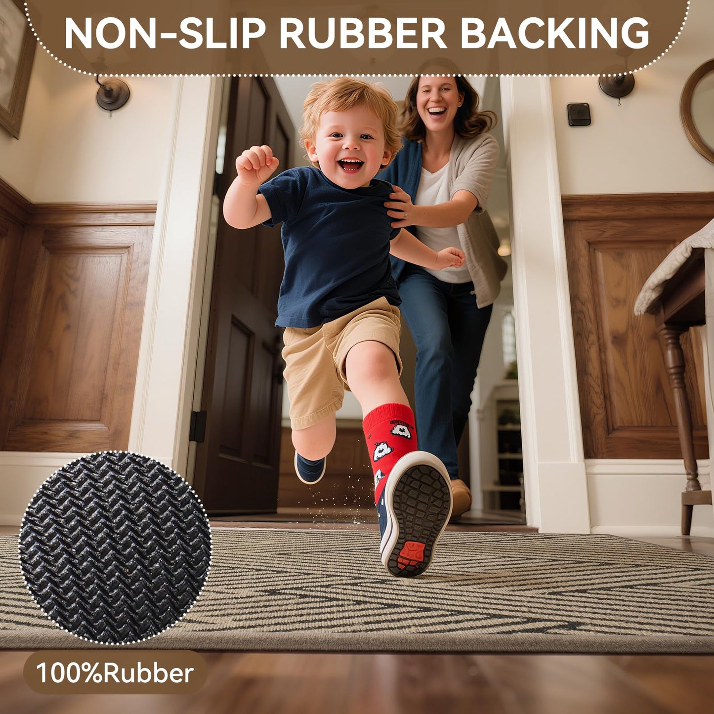 QiCaiJia Door Mat Indoor Outside Entrance 24"x35", Low-Profile Non Slip Outdoor Inside Doormat Entryway Mat, Dirt Resistant Absorbent Front Porch Welcome Entry Mats, Washable Easy Clean, Brown