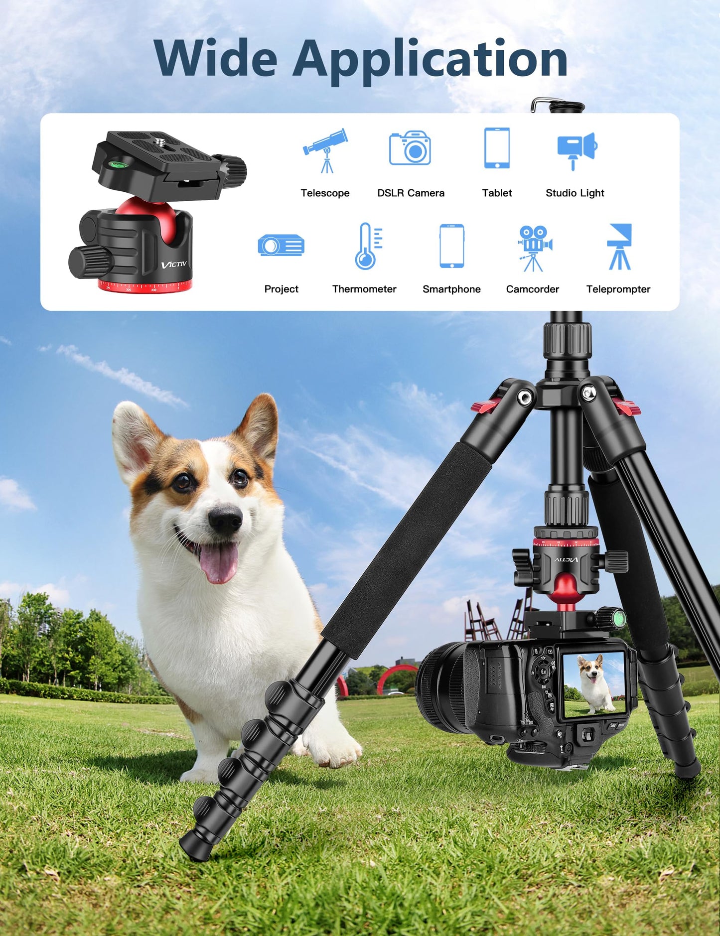 78" Aluminum Camera Tripods & Monopods, Victiv Compact Travel Tripod for Camera DSLR, Spotting Scope,Telescope, Binoculars, Porfessional Heavy Duty Camera Tripod Stand for Photography Video Recording