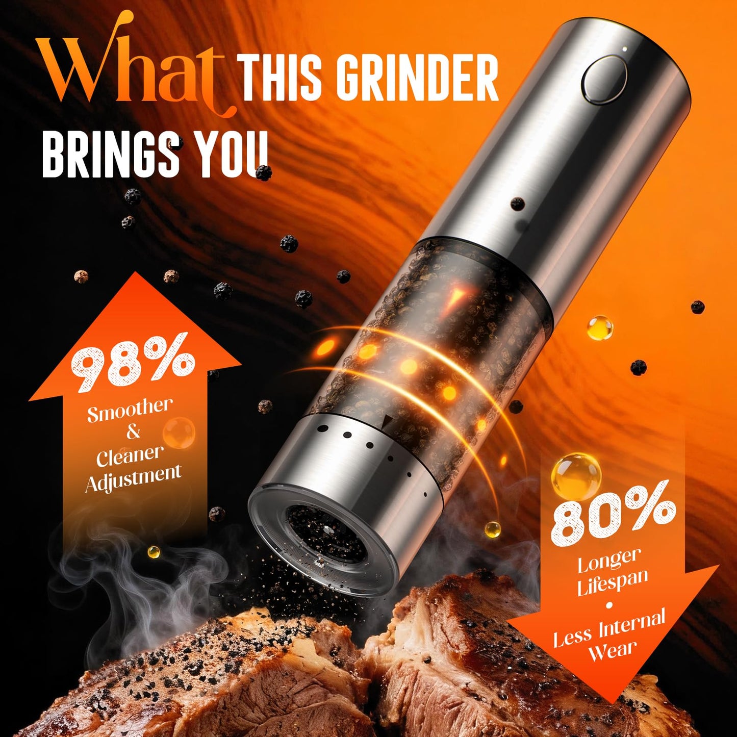 Electric Salt and Pepper Grinder Set – Rechargeable Automatic Salt and Pepper Shaker with 6 Adjustable Coarseness, Large-Capacity Pepper Mill Kitchen Appliances and Home Essentials Gifts for Women