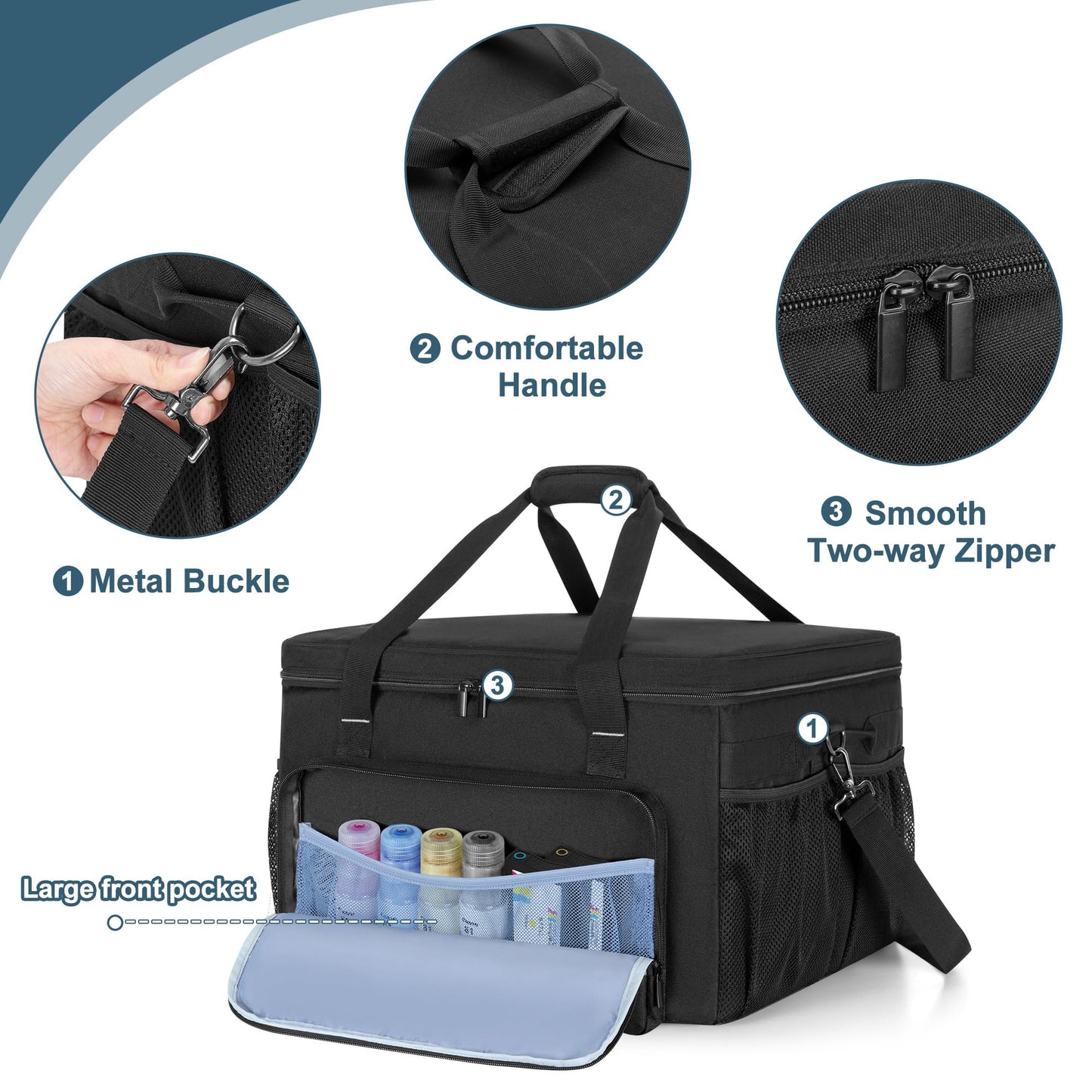 Yarwo Printer Carrying Case Compatible with HP OfficeJet Pro/DeskJet/Smart-Tank, Padded Office Printer Storage Bag with Base Board and Dividers for Ink, Paper and Office Supplies (BAG ONLY)