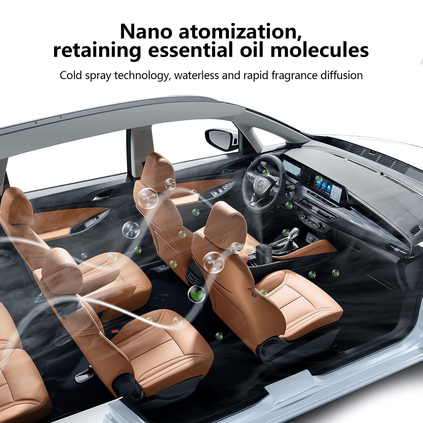 Waterless Diffuser for Essential Oil, Waterless Diffuser - Car Diffuser with Warm LED, Automatic Power-Off, Multifunction 4 Cold Mist & Timer 1/2/4/6H