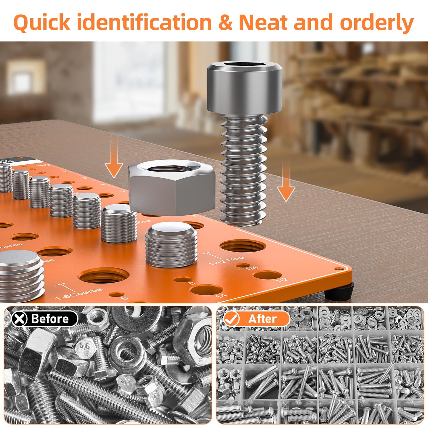 54 Nut and Bolt Thread Checker Standard and Metric,Bolt Size and Thread Gauge with 22 Standard & 24 Metric Bolt & 8 Drill Bit Gauge,Bolt and Nut Identifier Gauge
