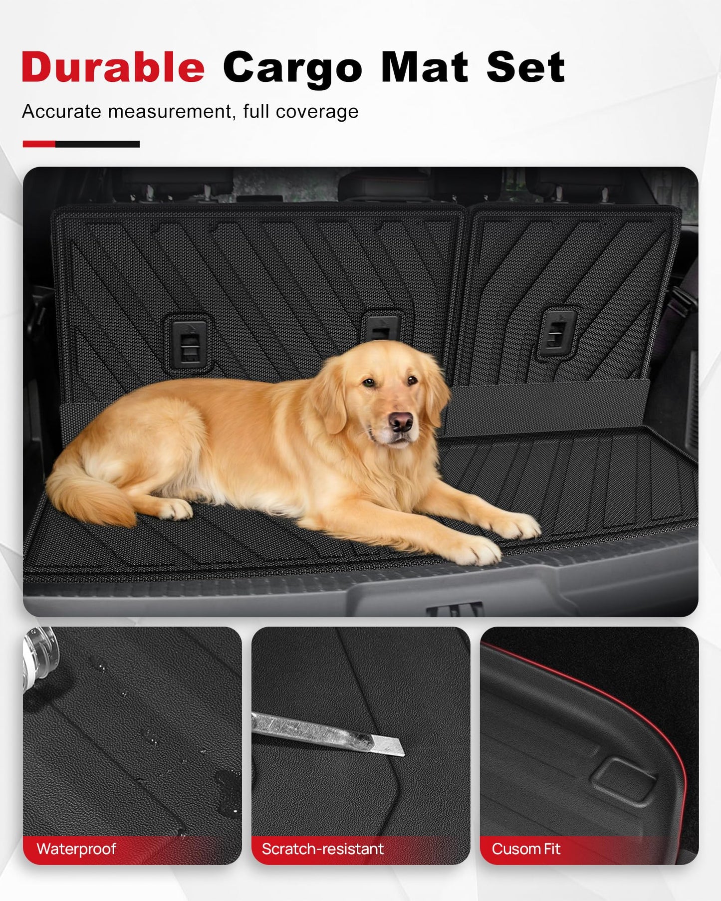 Original 2018-2024 Expedition Cargo Mat & Backrest Mat for Ford Expedition (Not for Max Model) - Custom Fit Trunk Liner and 3rd Row Seat Back Cover All Weather Car Accessories