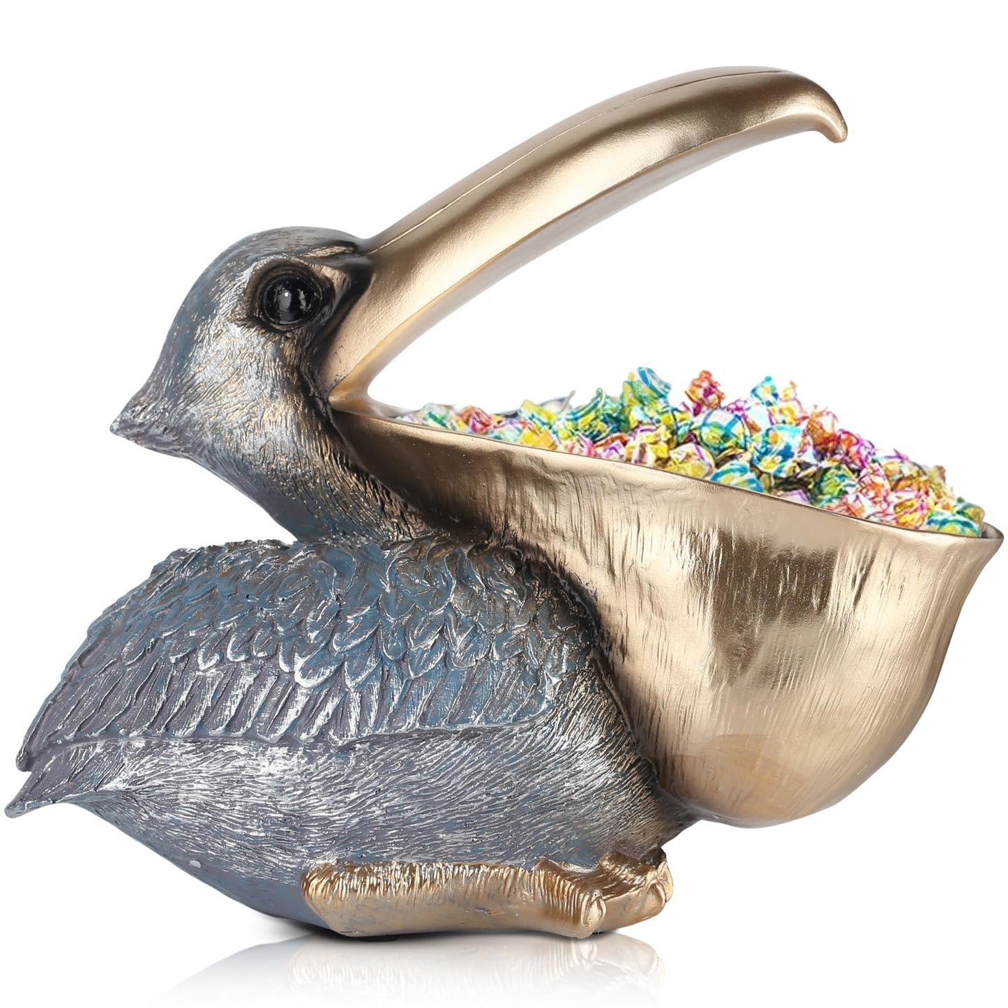 PlivBloom Pelican Key Holder Statues,Fun Animal Hippo Candy Dish,Candy Dish for Office Desk Unique,Modern Key Holder for Pelican Figurine,Suitability Desk candy bowl and Entry Table Decor Items(Silver
