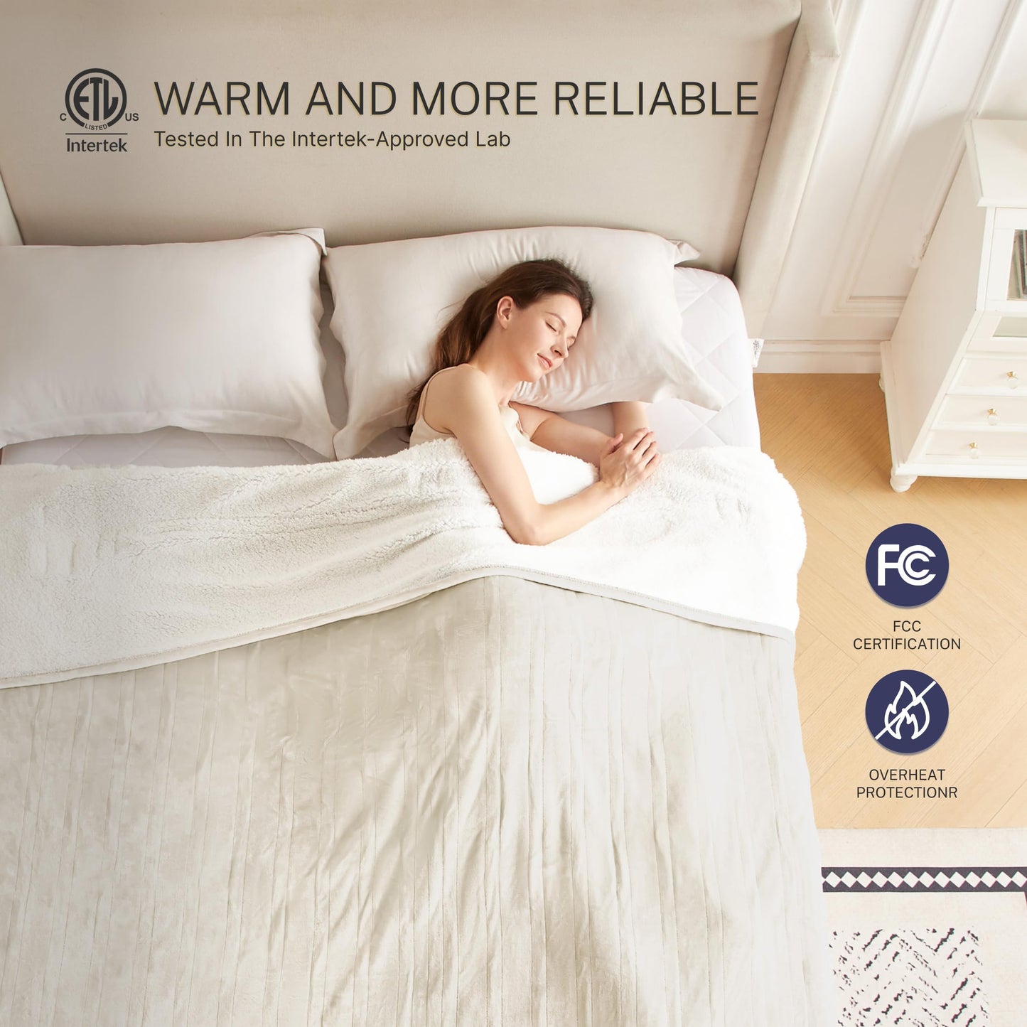 Thermylux Electric Blanket Full 72"x84" Heated Electric Blankets 10 Heating Levels 8 Hours Auto Off Fast Heating and Overheat Protection ETL Certified Machine Washable,Ivory
