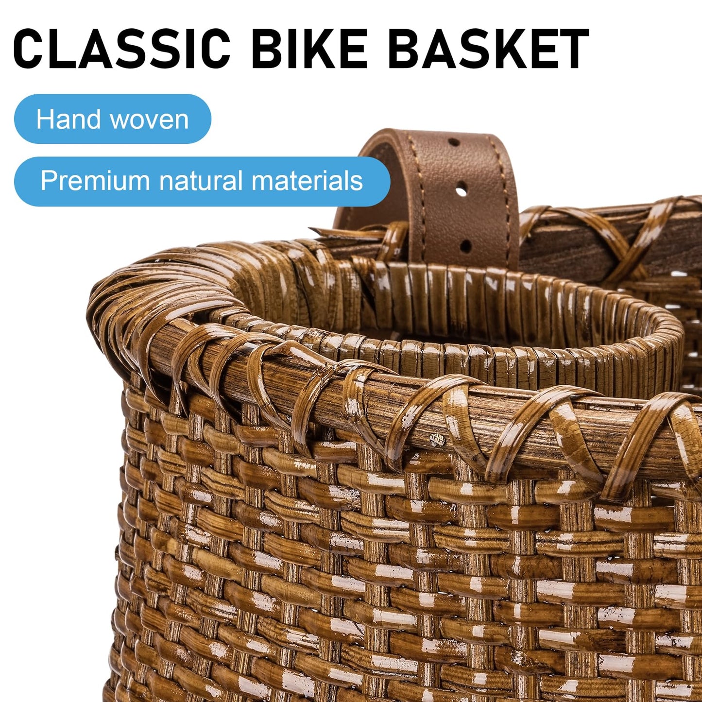 CXWXC Bike Basket - Handmade Rattan Bike Baskets for Girls Women - Front Bicycle Bike Basket with Coffee Cup Holder for Beach Cruiser, Scooter, Ebike (Brown)