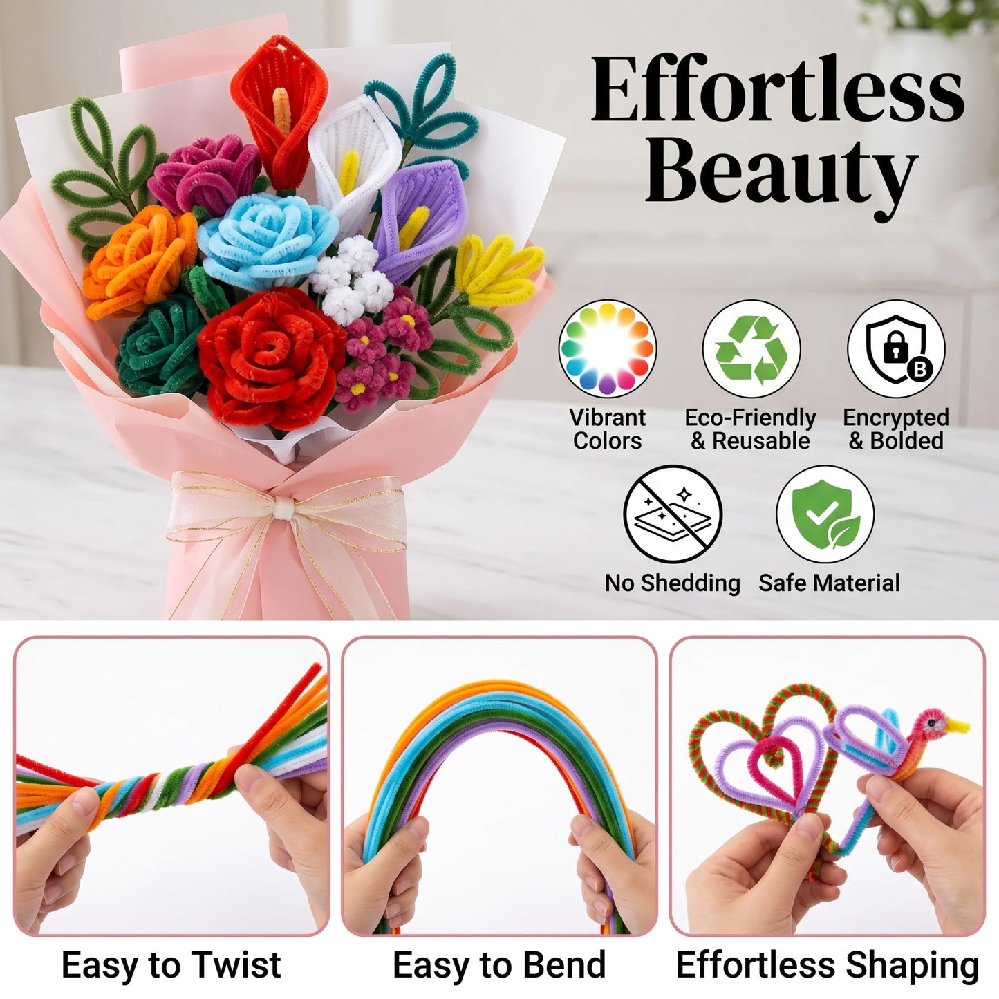 HYWEIQING 800PCS Pipe Cleaners Flower Kit