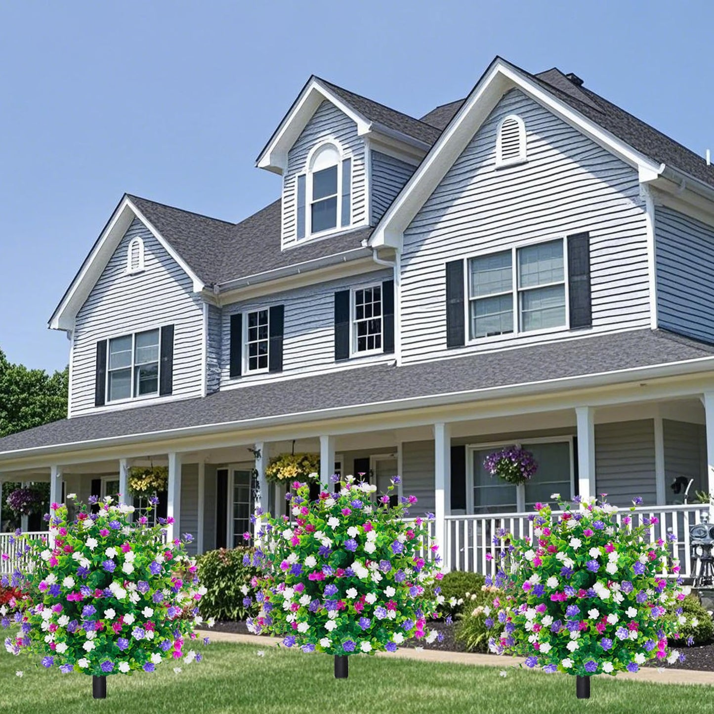 Artificial Boxwood Topiary Ball Tree Outdoor Set of 2,UV Resistant Fake Topiary Balls Flowers with Spike, Realistic Faux Shrubs Plants Bushes Greenery for Spring Porch Outdoor Planter Diameter15.8