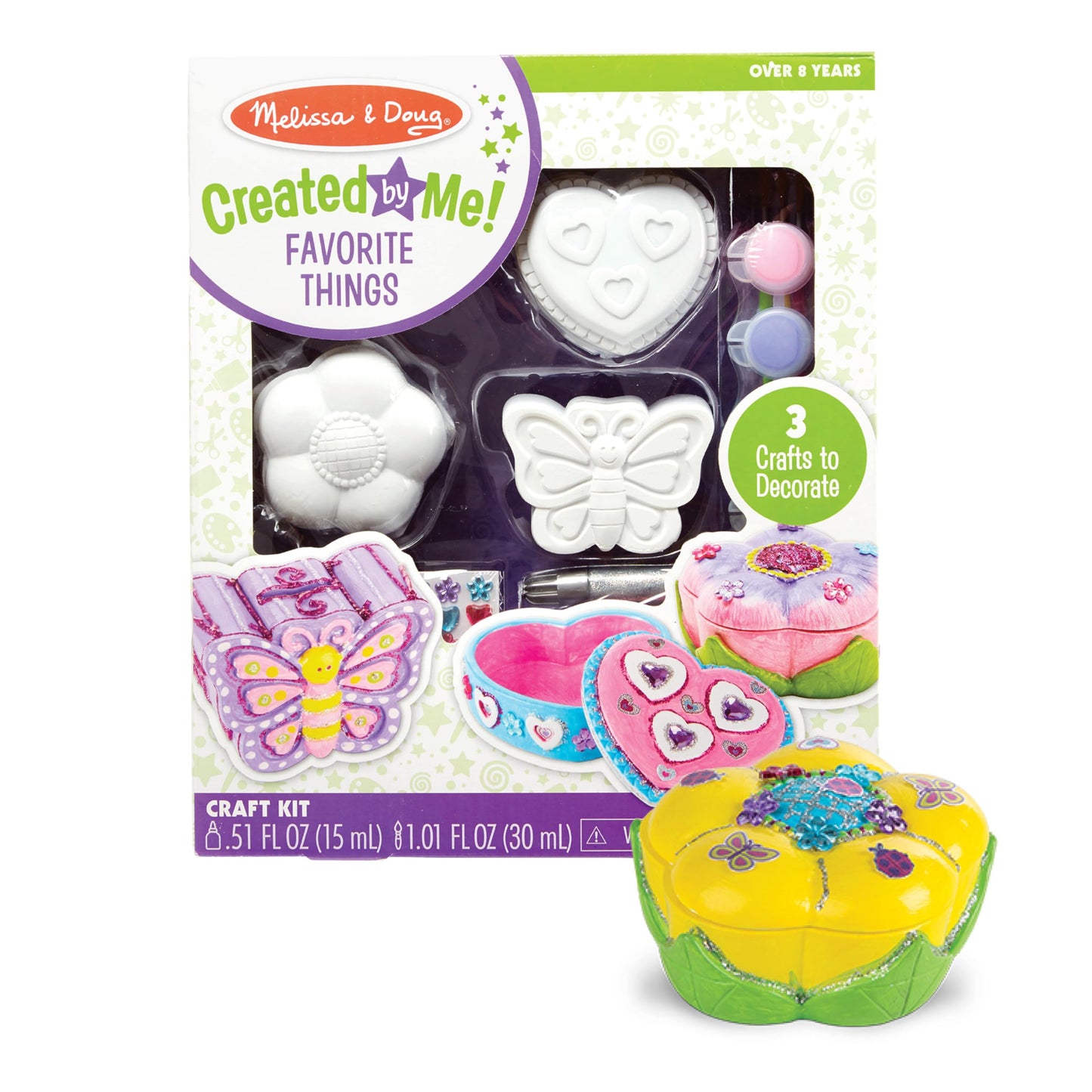 Melissa & Doug Created by Me! Favorite Things Craft Kit Set: Paint-Your-Own Flower and Heart Treasure Boxes and Butterfly Bank for Kids