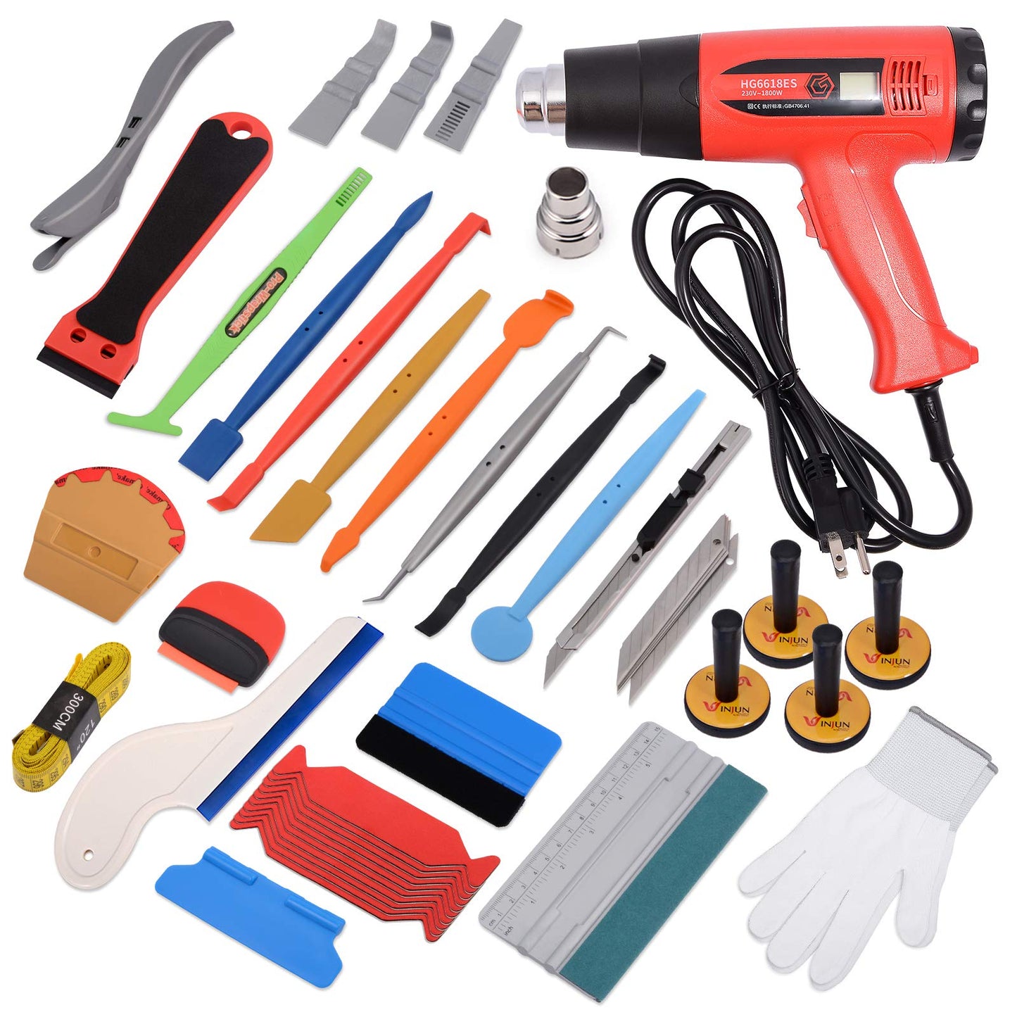 Gomake Vinyl Wrap Tool Car Wrap kit for Window Tint Film Installation, Include Heat Gun, Tinting Squeegee,Micro Tucking Stick, Film Cutter, Magnet Holder, Plastic Scraper