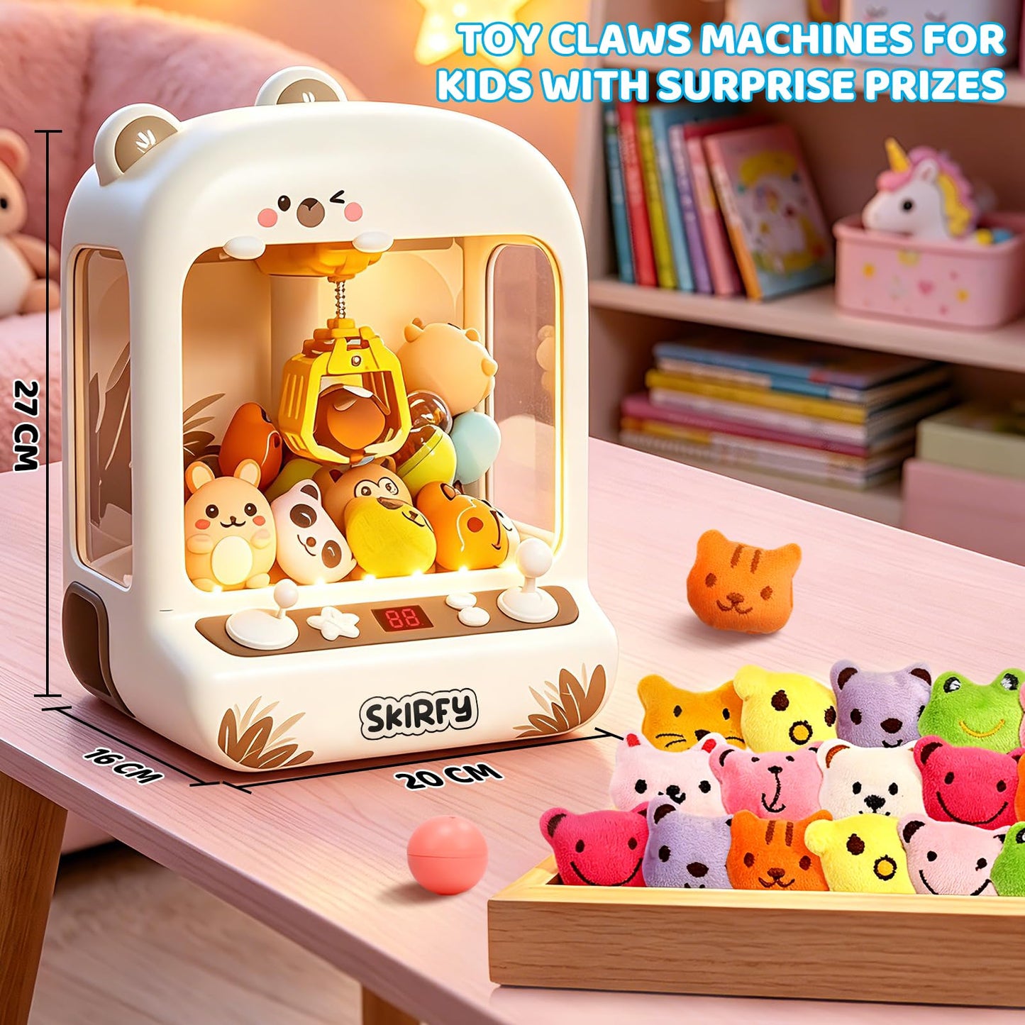 Skirfy Mini Claws Machines for Kids,Vending Machines Toys for Boys Girls 6 7 8 9 Year Old,Arcades Games Toys Bear with LED Light & Adjustable Sound,Birthday Party for 6-12 Year Old Boys Girls