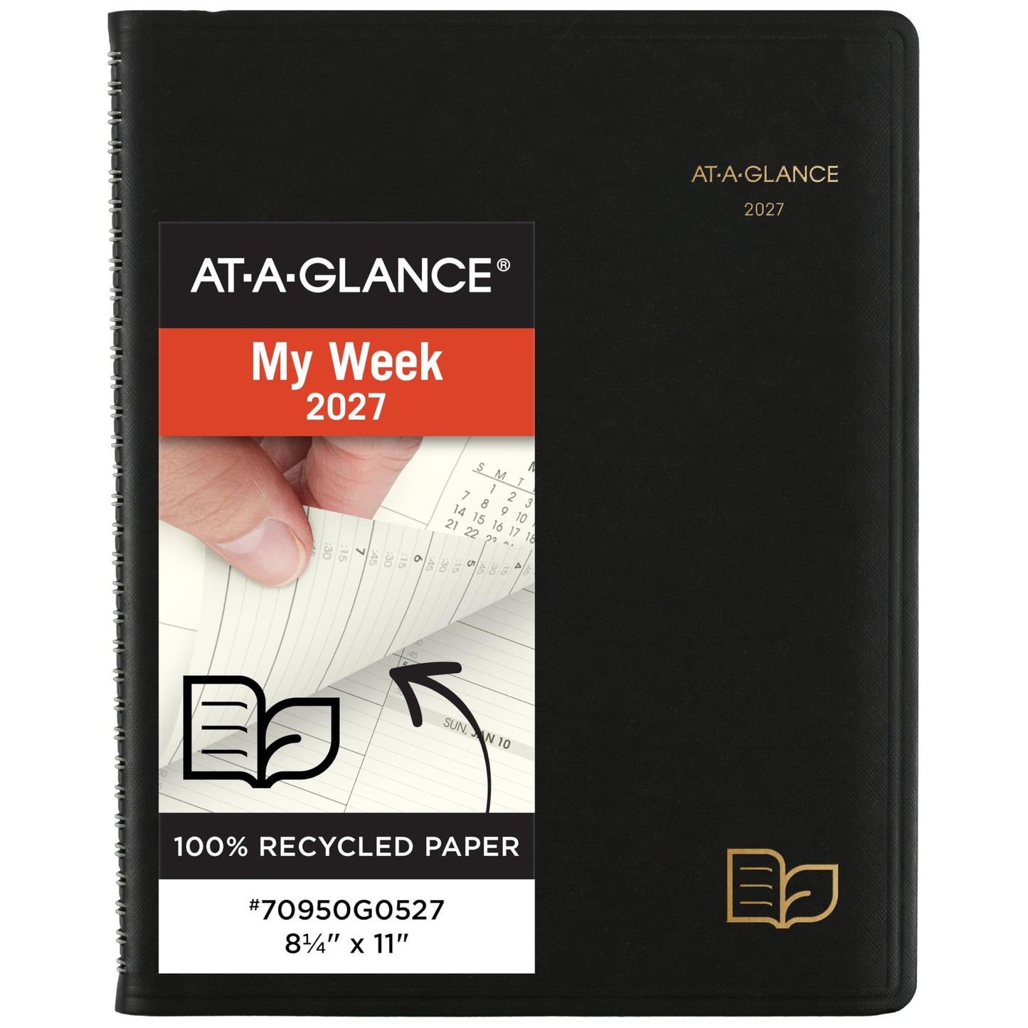 AT-A-GLANCE 2027 Appointment Book Planner, Weekly & Monthly, 8.25" x 11", Quarter-Hourly, Recycled, Black (70950G0527)