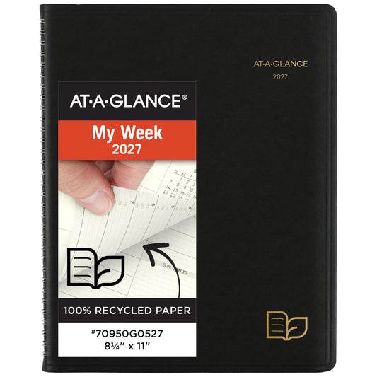 AT-A-GLANCE 2027 Appointment Book Planner, Weekly & Monthly, 8.25" x 11", Quarter-Hourly, Recycled, Black (70950G0527)