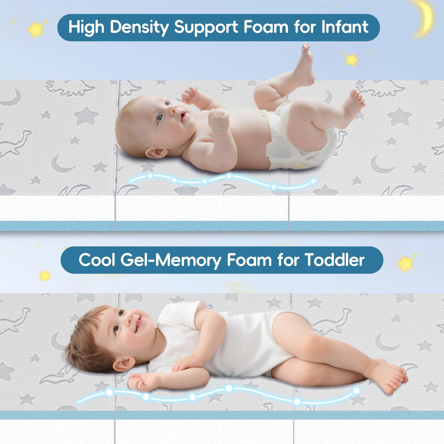 SJEUQOP Trifold Pack and Play Mattress 38"x26", Pack N Play Mattresses with Dual Sided Soft & Firm Memory Foam Foldable Portable Crib Baby Mattress with Washable Cover and Carry Bag