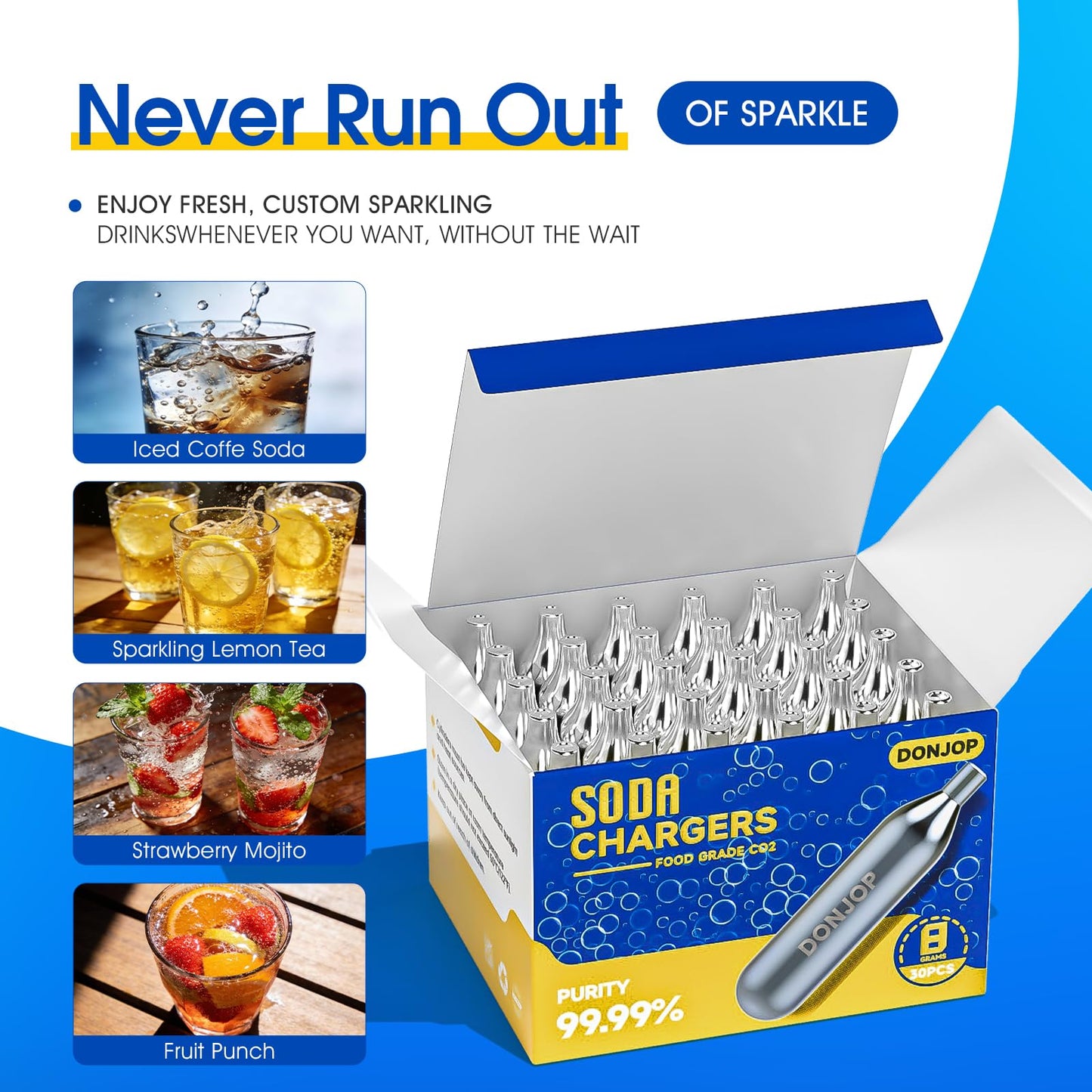 30 Pack 8G CO2 Cartridges,CO2 8G Soda Cartridges for Soda Maker Food Grade Seltzer Water Cartridges Non-Threaded Soda Chargers Compatible With Soda Siphons,Food Grade CO2 Cartridges