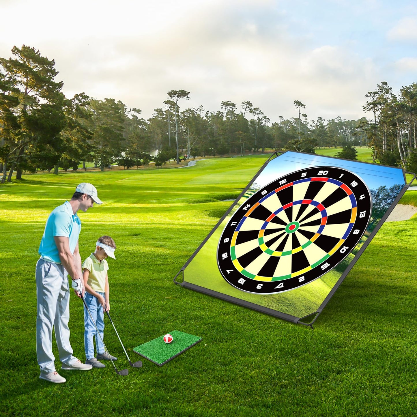 Portable Golf Chipping Game Set for Dads & Junior Golfers, Indoor, Outdoor Backyard & Lawn Fun with 24 Sticky Balls, Putting Mat, 2 Putter & Carry Bag - Family Golf Gifts
