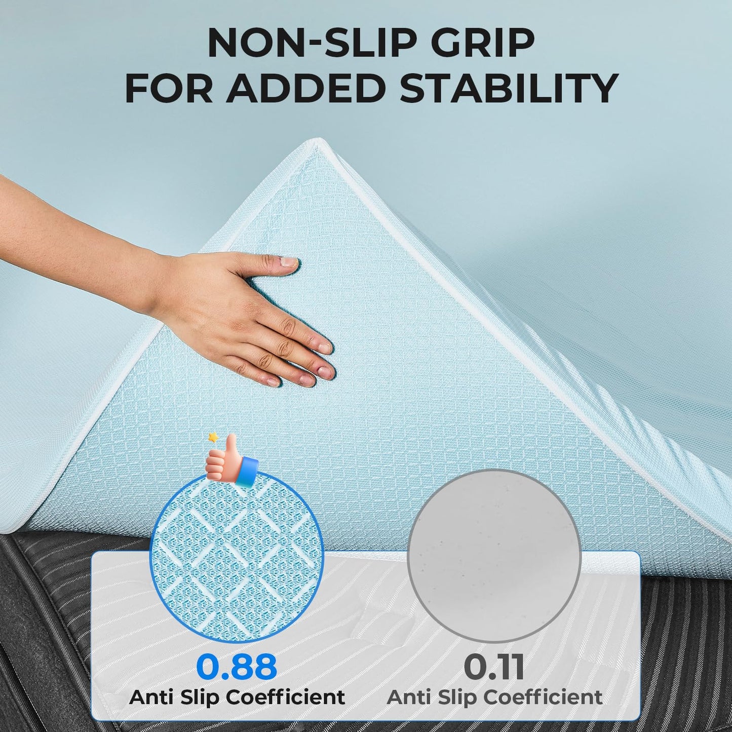 OhGeni 2 Inch Queen Memory Foam Mattress Topper Pad with Cover, Soft Bed Cover with Anti-Slip Base, Enhanced with Cooling Gel，Premium Comfort for Sleep & Back Pain Relief, Removable & Washable