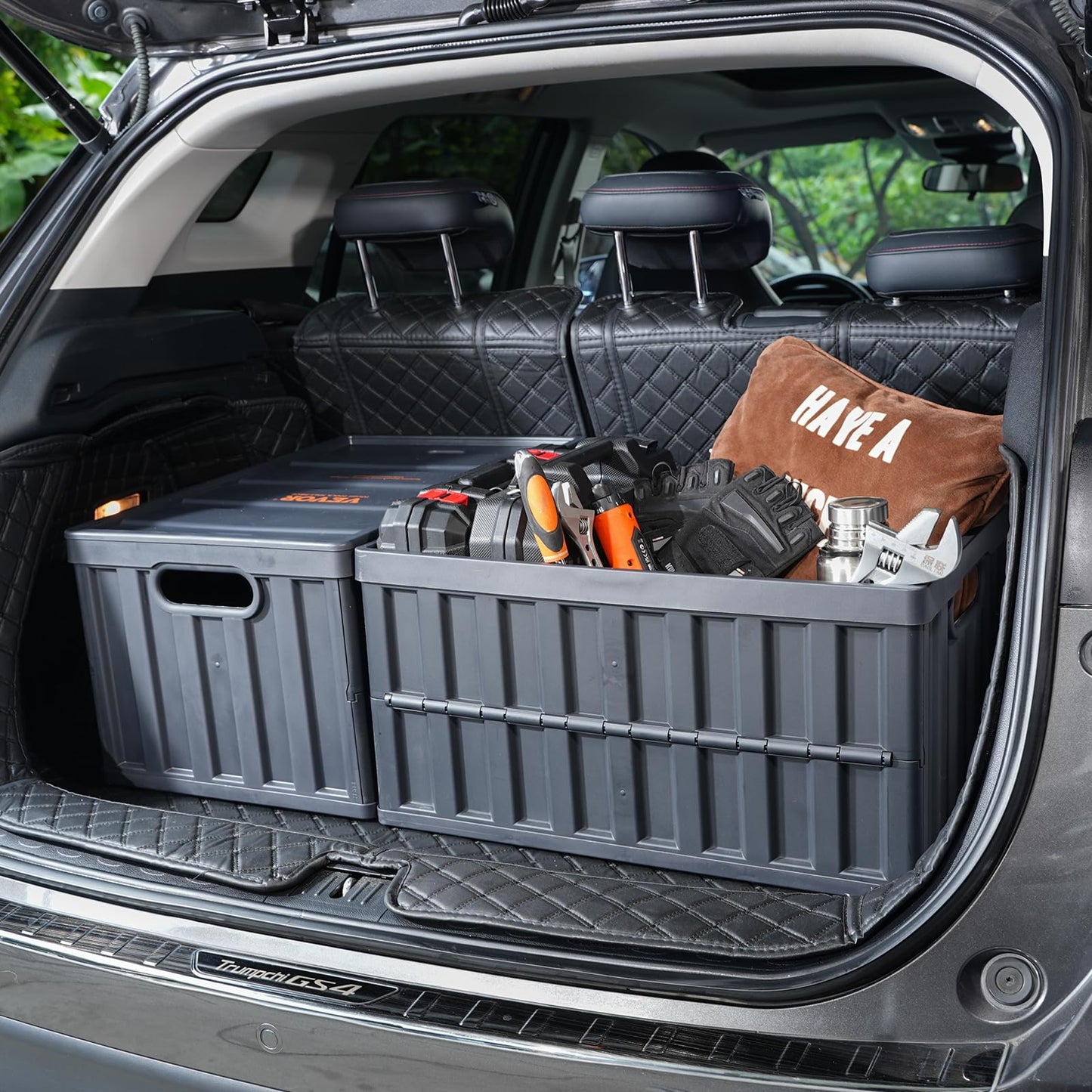 VEVOR 65L Collapsible Storage Bins with Lids 3 Packs, Stackable Utility Crates with Handles, Large Folding Containers for Organizing Tools, Books, Food, Drinks, Camping&Transport