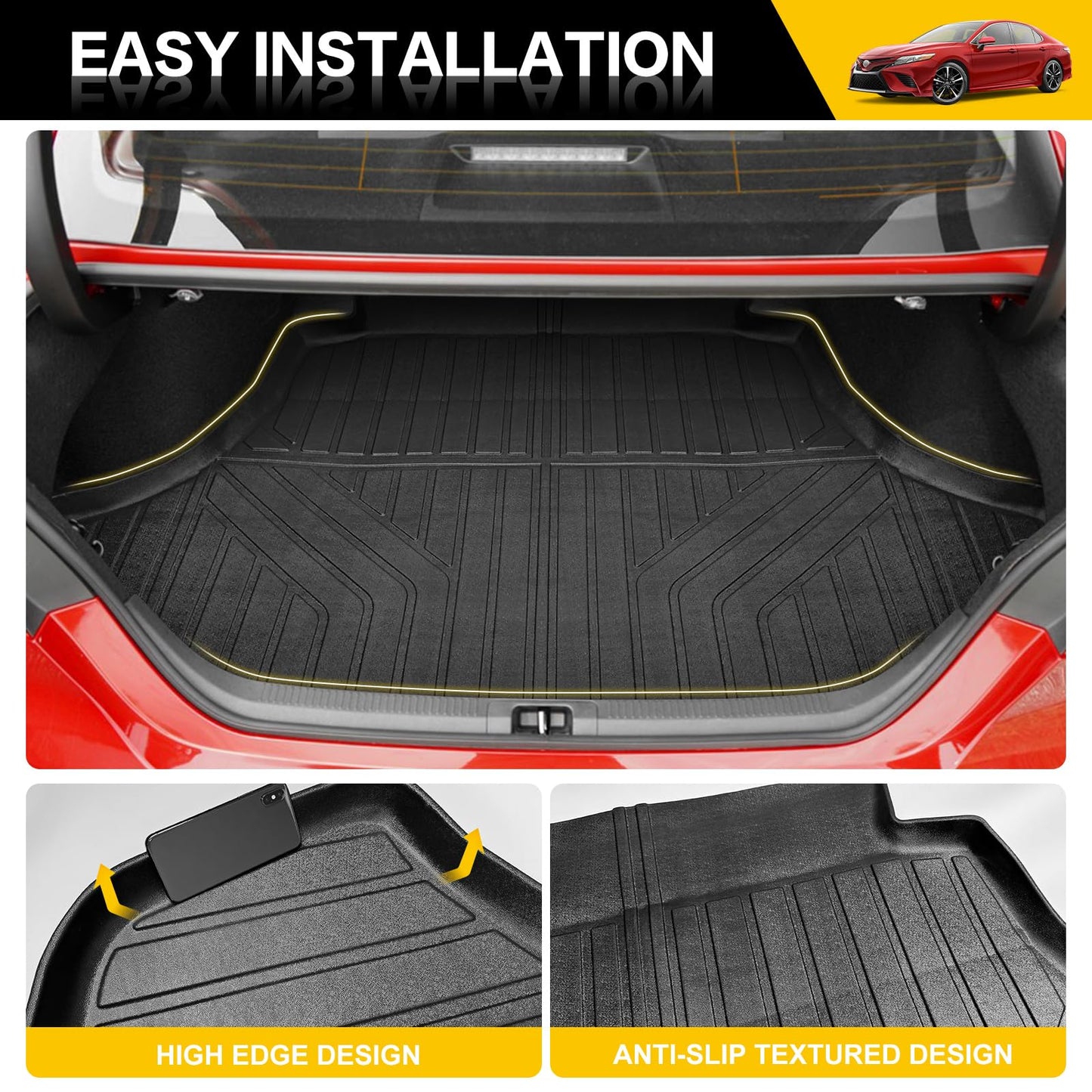 JTYZSM Trunk Mat for 2018-2025 Toyota Camry & 2019-2022 Toyota Avalon Rear Cargo Mat All Weather Protector Trunk Liner for 18-25 Camry Hybrid/L/LE/SE/TRD/XLE/XSE &19-22 Avalon Accessories