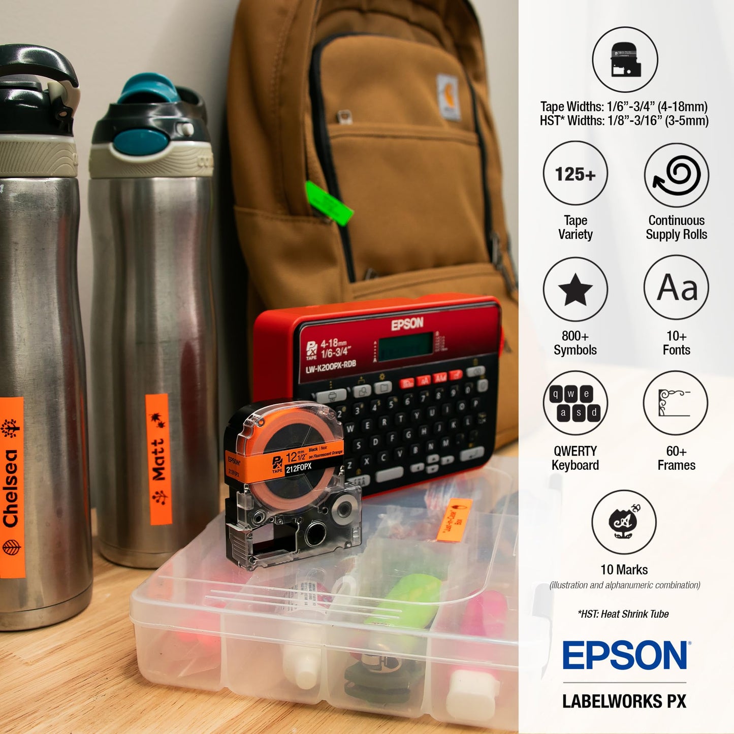 LABELWORKS Epson LW-K200PX-RDB Portable QWERTY Keyboard Label Maker for Home & Hobbies – Craft, Organize, and Personalize - Red Black Printer