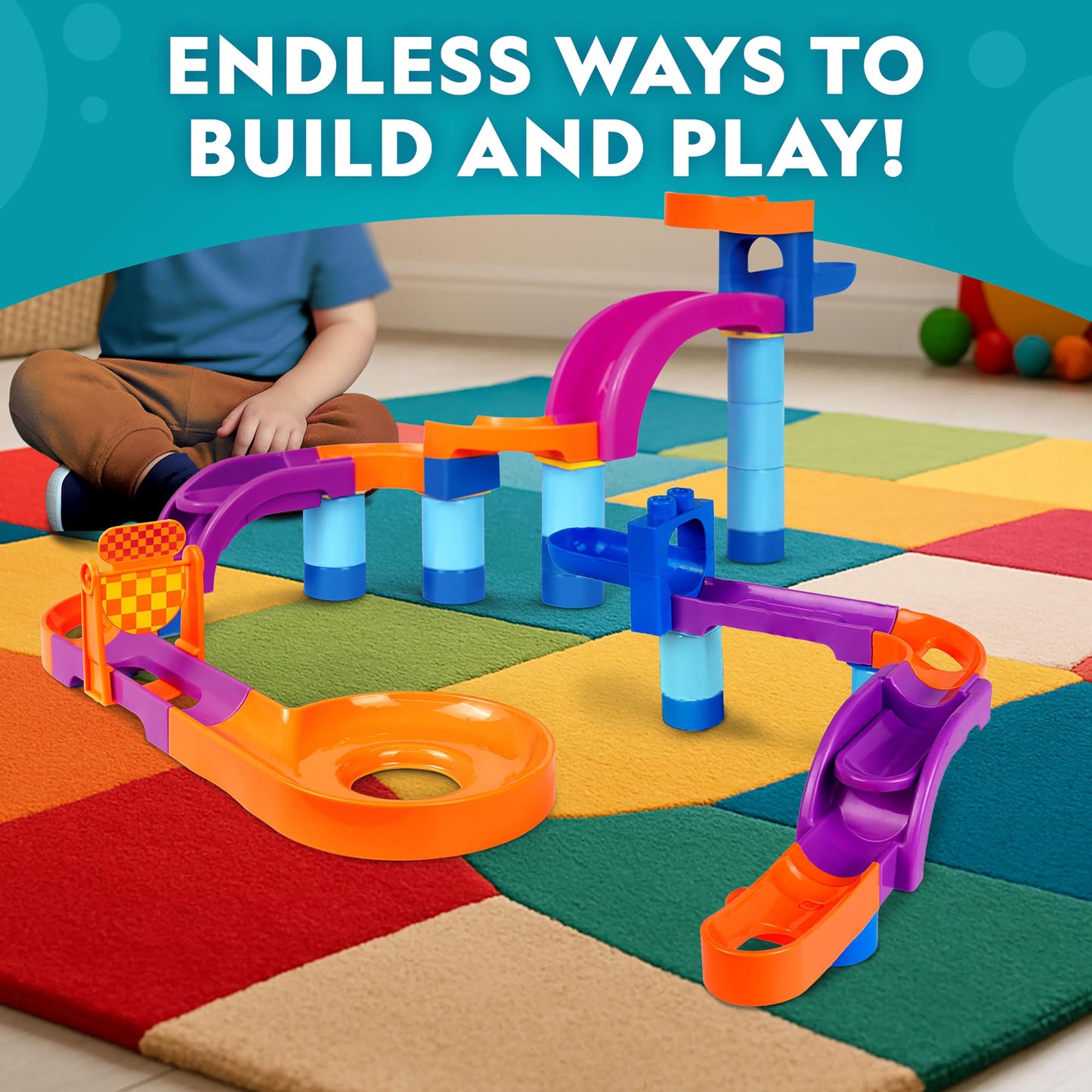 National Geographic Kids Junior Jumbo Marble Run – 35-Piece Ball Drop Toy with Kid-Safe Balls, Buildable Marble Run Maze for Toddlers & Preschoolers Ages 2+