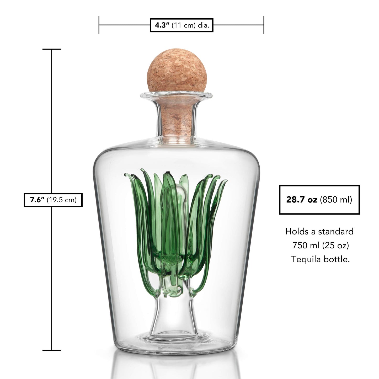 Final Touch Agave Tequila Decanter - 850ml Handmade Bottle with Natural Cork Stopper and Wide Spout for Smooth Pouring - Inspired by Agave Plant for Tequila Serving (TQ5301)