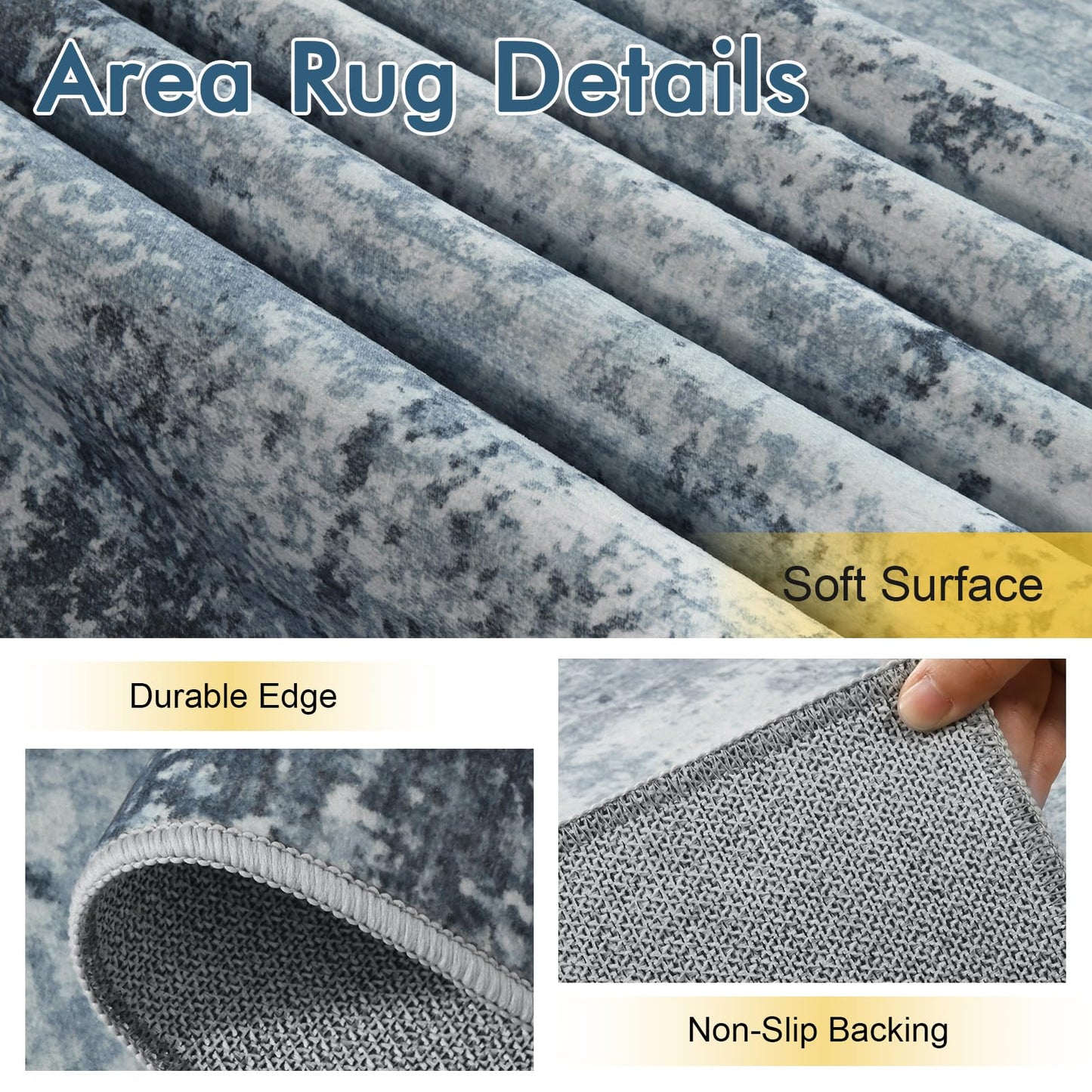 6x9 Ft Large Area Rugs for Living Room, Soft Non-Slip Washable Rugs Modern Abstract Pattern Carpet for Bedroom Indoor Floor Nursery Home Decor (Blue)