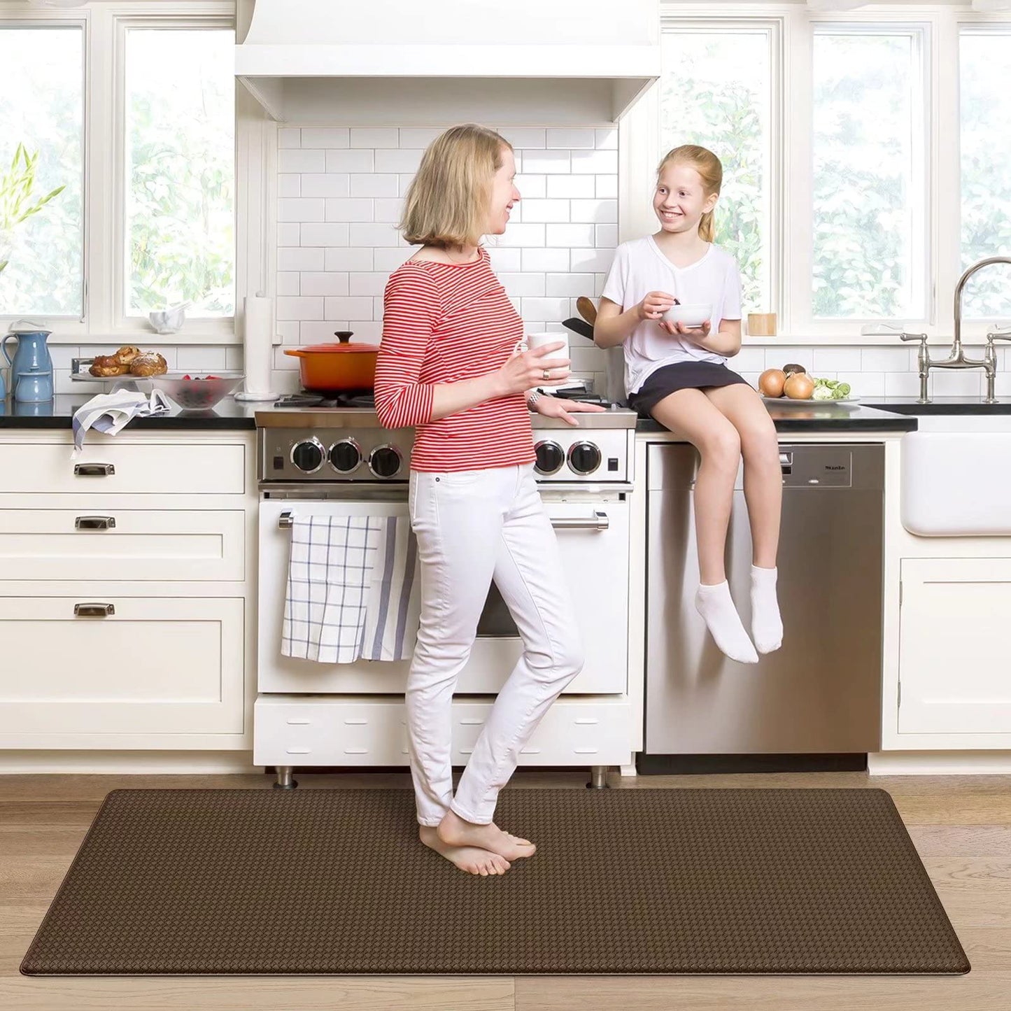 Oakeep Kitchen Mat Anti Fatigue Cushioned for Floor, Runner Rug Padded for Standing, 17"x95", Brown
