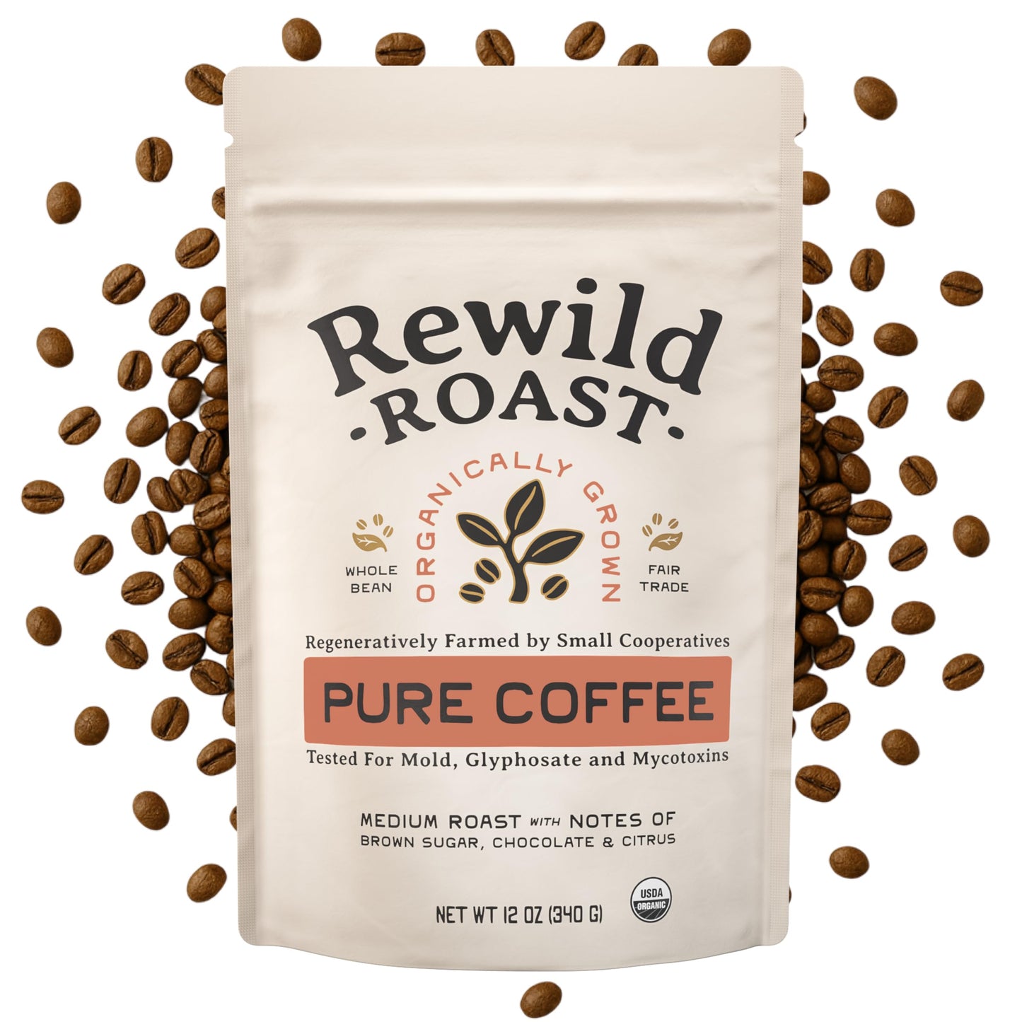 Lineage Provisions Rewild Roast Coffee - Organic Whole Coffee Beans - Arabica Medium Roast - Brown Sugar, Dark Chocolate, Toasted Walnut, Citrus - 1-Pack, 12 oz
