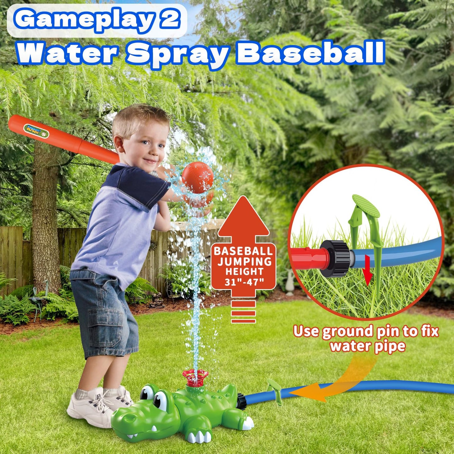 Intoypad 4-in-1 Kids Sprinkler Baseball & Water Ball Toy, Sprinkler with 3 Jets, 4 Baseballs & 6 Reusable Water Balls, Outdoor Summer Toys for Boys Girls Outside Yard Water Game Toys for Kids Ages 3-8