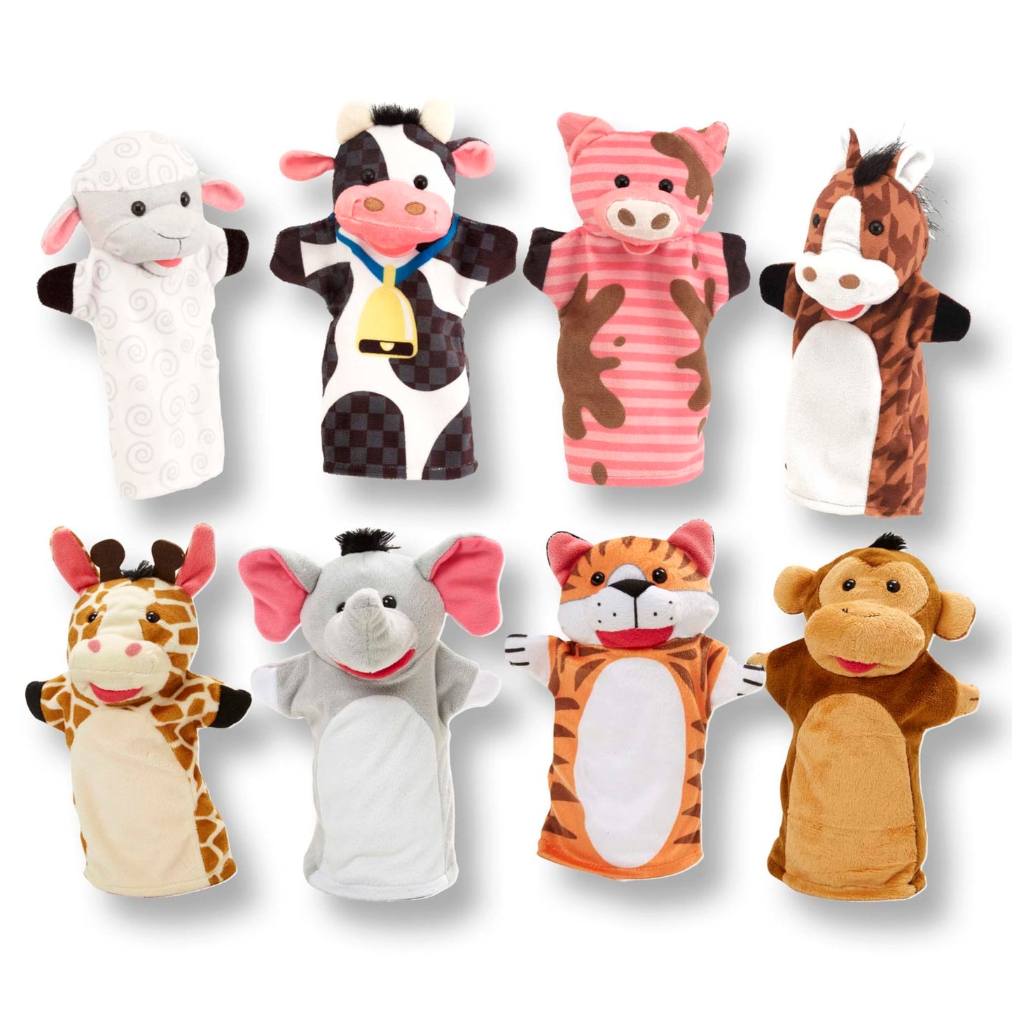 Melissa & Doug Animal Hand Puppets 2-Pack (4 Animals in Each) - Zoo Friends and Farm Friends