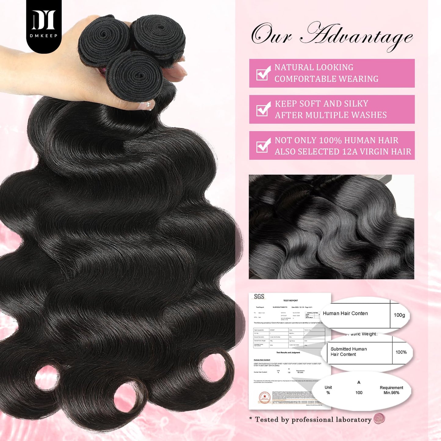 DMKEEP 12A Human Hair Bundles 18 20 22 Inch - Body Wave Bundles Human Hair 100% Unprocessed Brazilian Raw Virgin Hair 3 Bundles Quick Weave Bundles Human Hair Extensions Natural Color