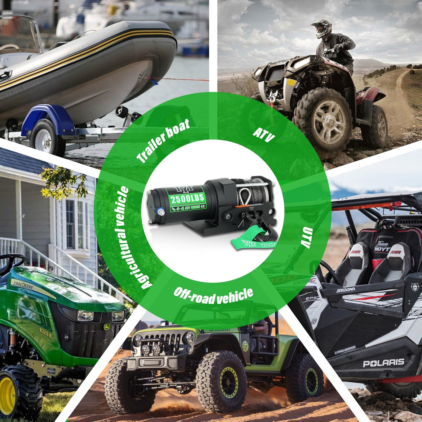 2500 lb ATV Electric Winch, 12V DC, Heavy Duty Synthetic Winch Rope 1/5" x 32FT, Wired Remote Control, Includes Fairlead, Winch Mounting Plate, Ideal for Off-Road, ATV, UTV, Boat Towing Off Road