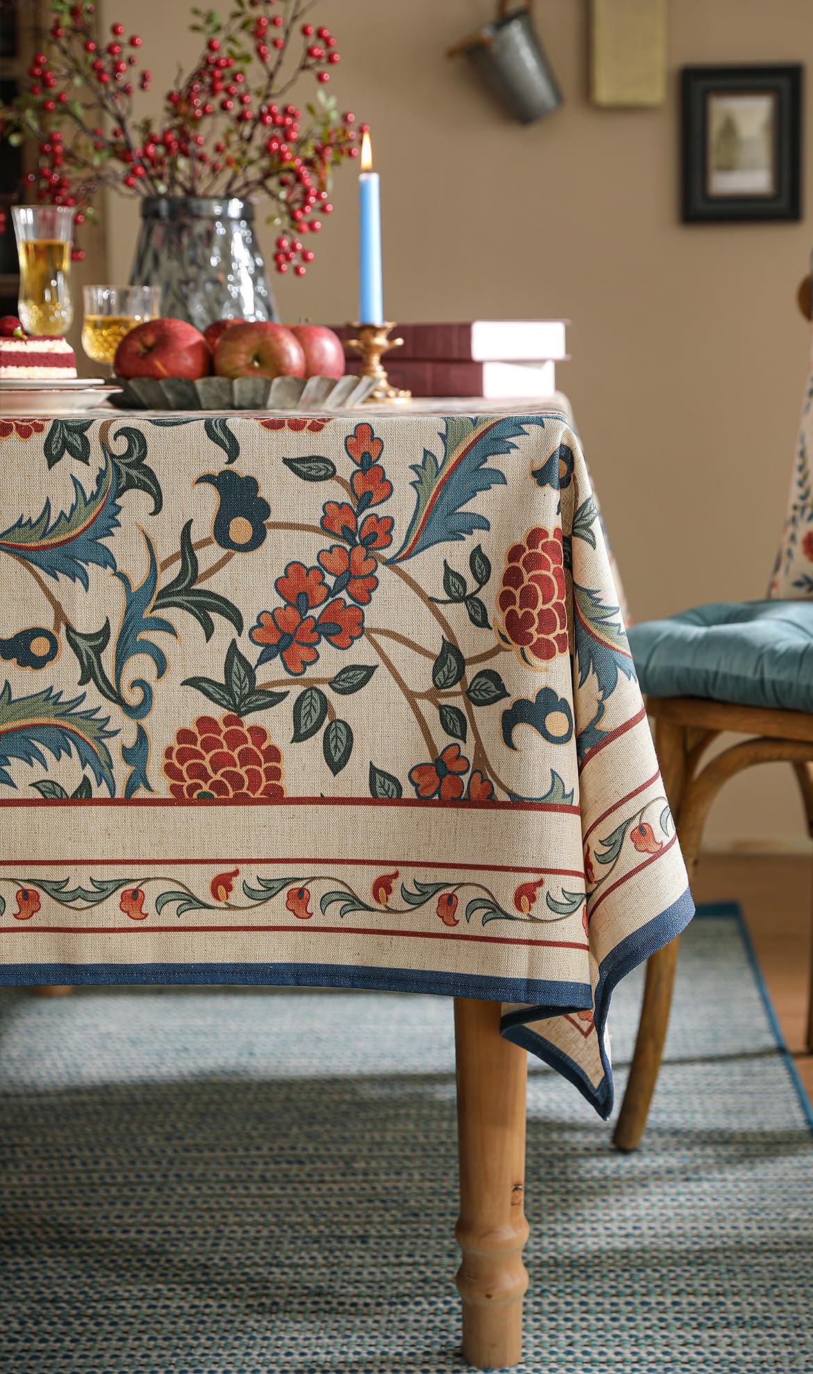 patdrea French Linen Pattern Tablecloth Soft Durable Floral Table Cloth Designer Kitchen Dining Tablecloth for Rectangular Tables for Parties Christmas 55"x 79"