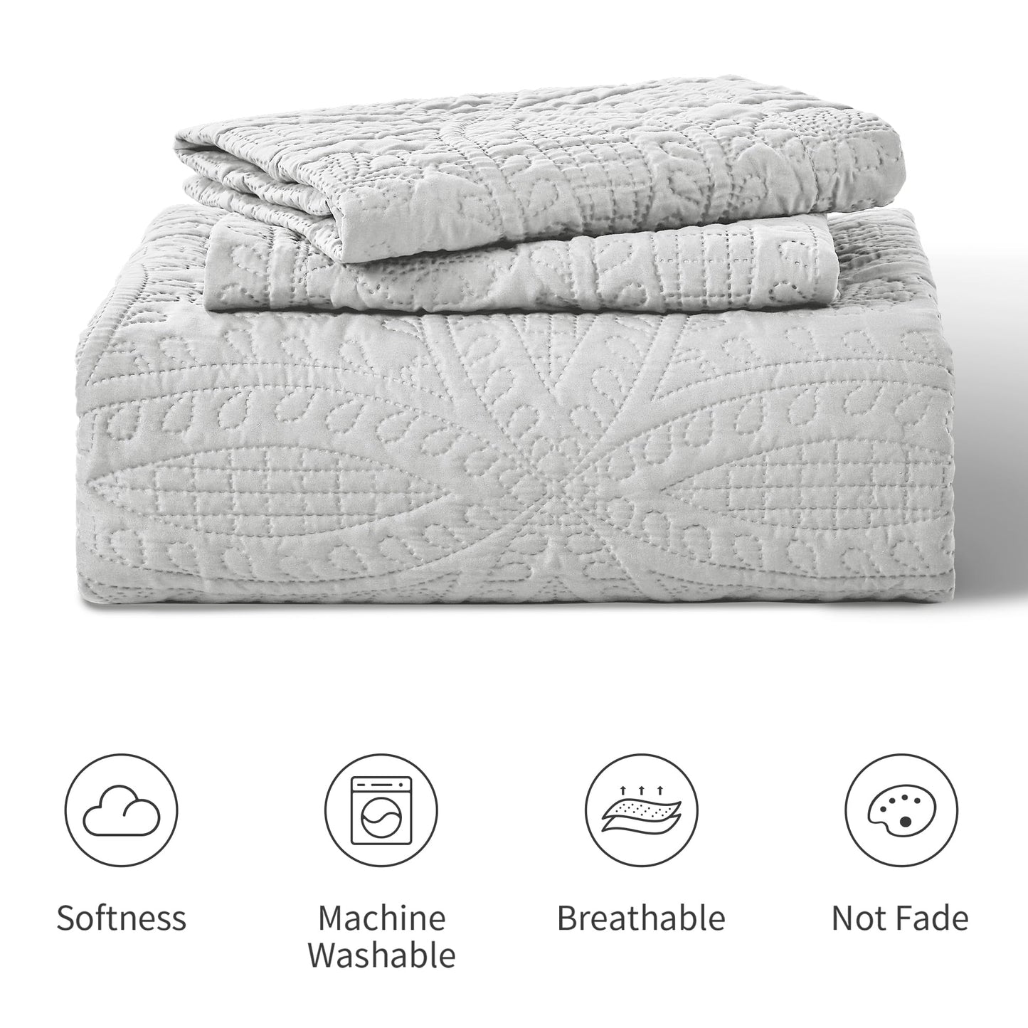 Love's cabin Quilts for Queen Bed Light Grey Bedspreads Bedding Set - Summer Lightweight Bedspread Comforter - Coin Pattern Bedding Coverlet for All Season - 3 Pieces (1 Quilt, 2 Pillow Shams)