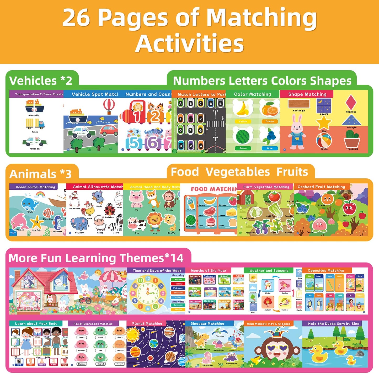 Preschool Busy Book for Toddlers 3-5, Toddler Montessori Learning Activities, Velcro Quiet Activity Book for Kids, Autism Sensory Pre-K Educational Toys, Screen-Free Birthday Gift Boys Girls(26 Pages)