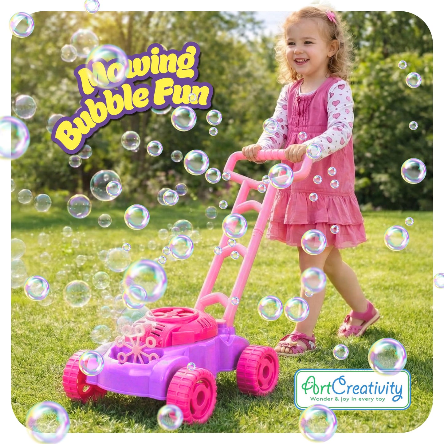 ArtCreativity Bubble Lawn Mower for Toddlers 1-3, Bubble Machine for Kids, Gift for 2-Year-Old Girl, for Grandkids, Push Toys for Kids Age 1 2 3+ Birthday Gifts for Preschool Girls
