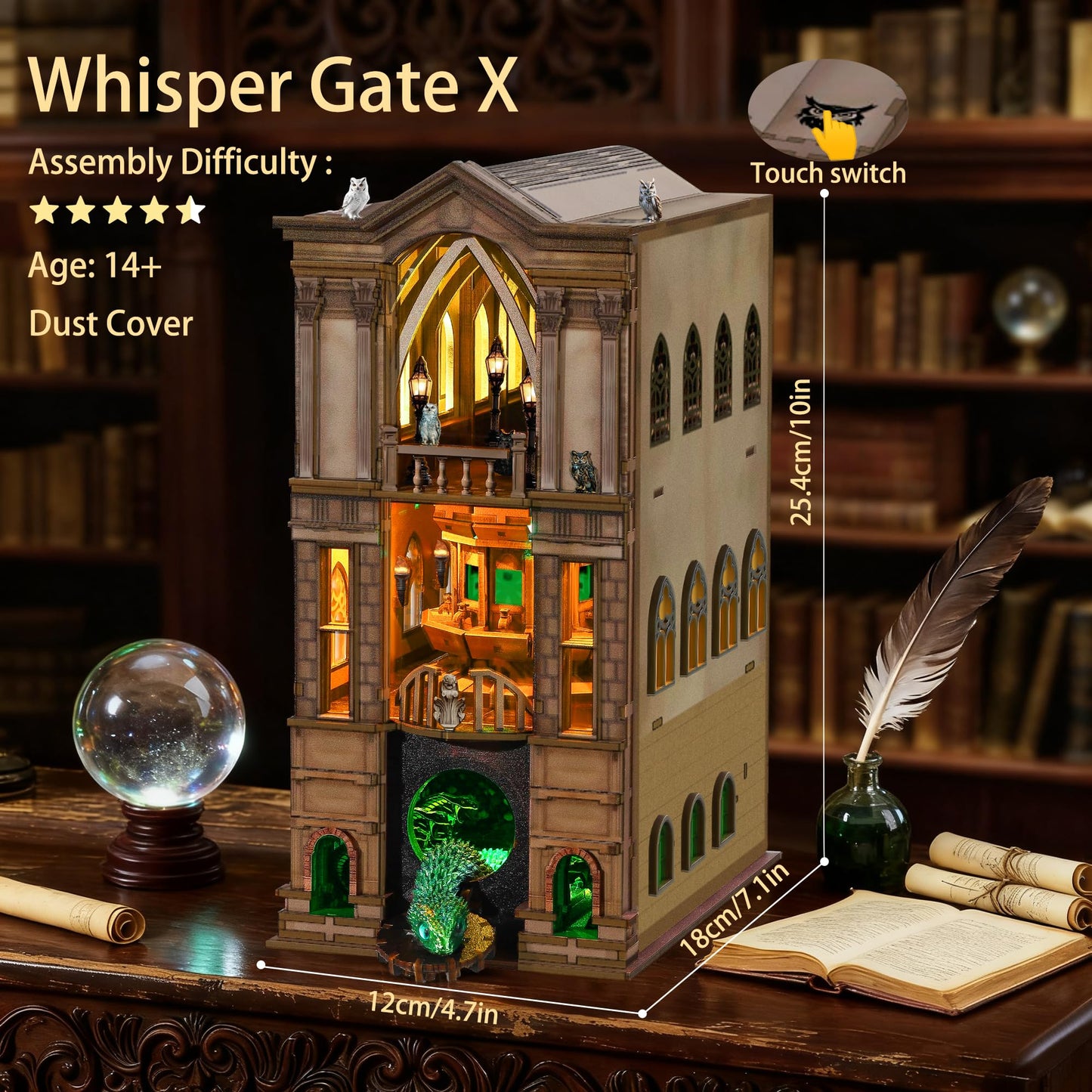 DIY Magic Book Nook Kit - Booknook for Adults & Teens, 3D Wooden Puzzle Bookshelf Insert with LED Lights, Unique Creative Craft Gift for Home Decor & Model Building