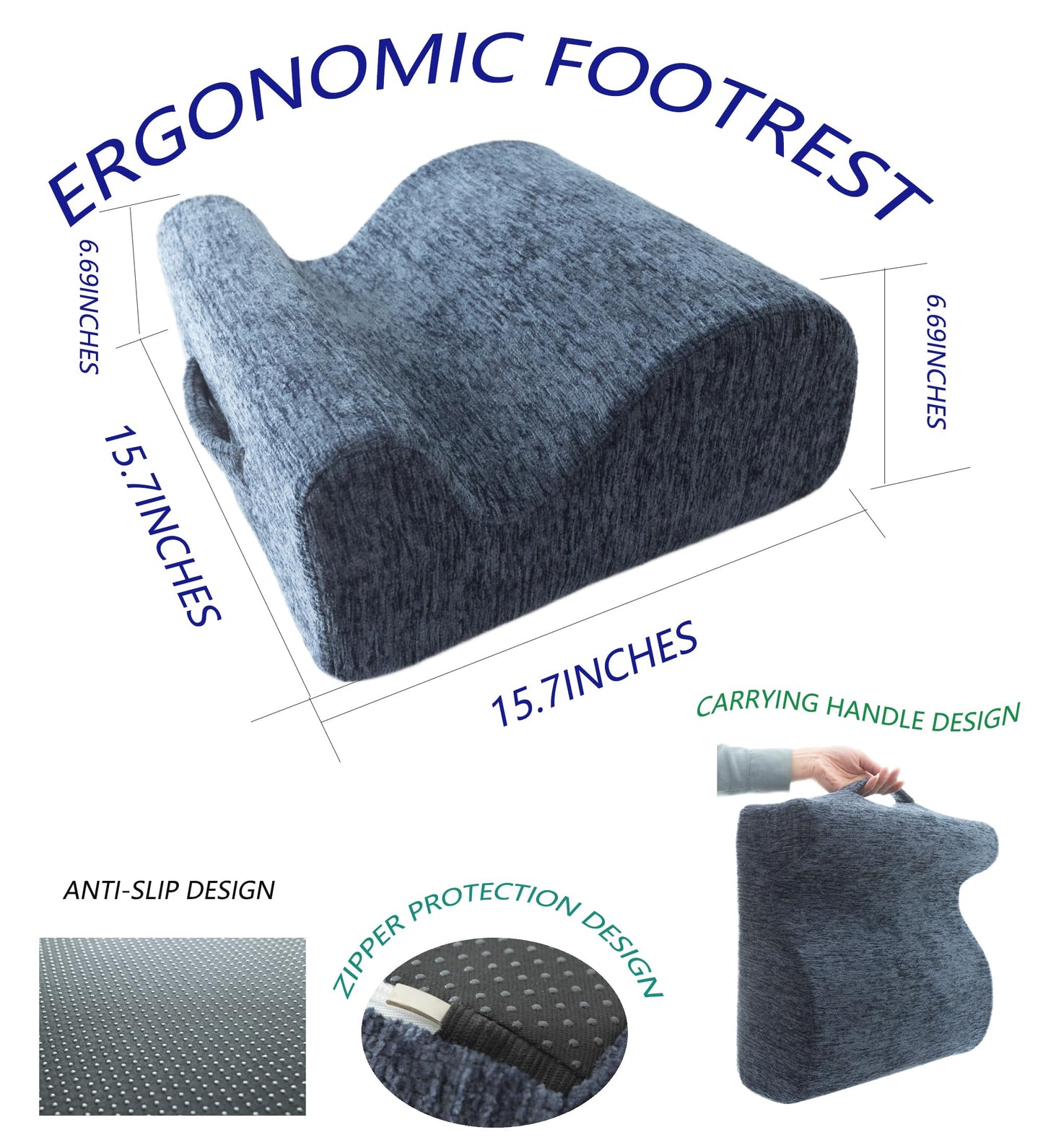ZXMCJD Ergonomic FootstoolTwo-Way Tilt Design with Heel & Arch SupportWide Non-Slip Foam Footrest with 3-Point Support, Removable Washable Cover for Office/Home, for Prolonged Sitting & Under-Desk Use